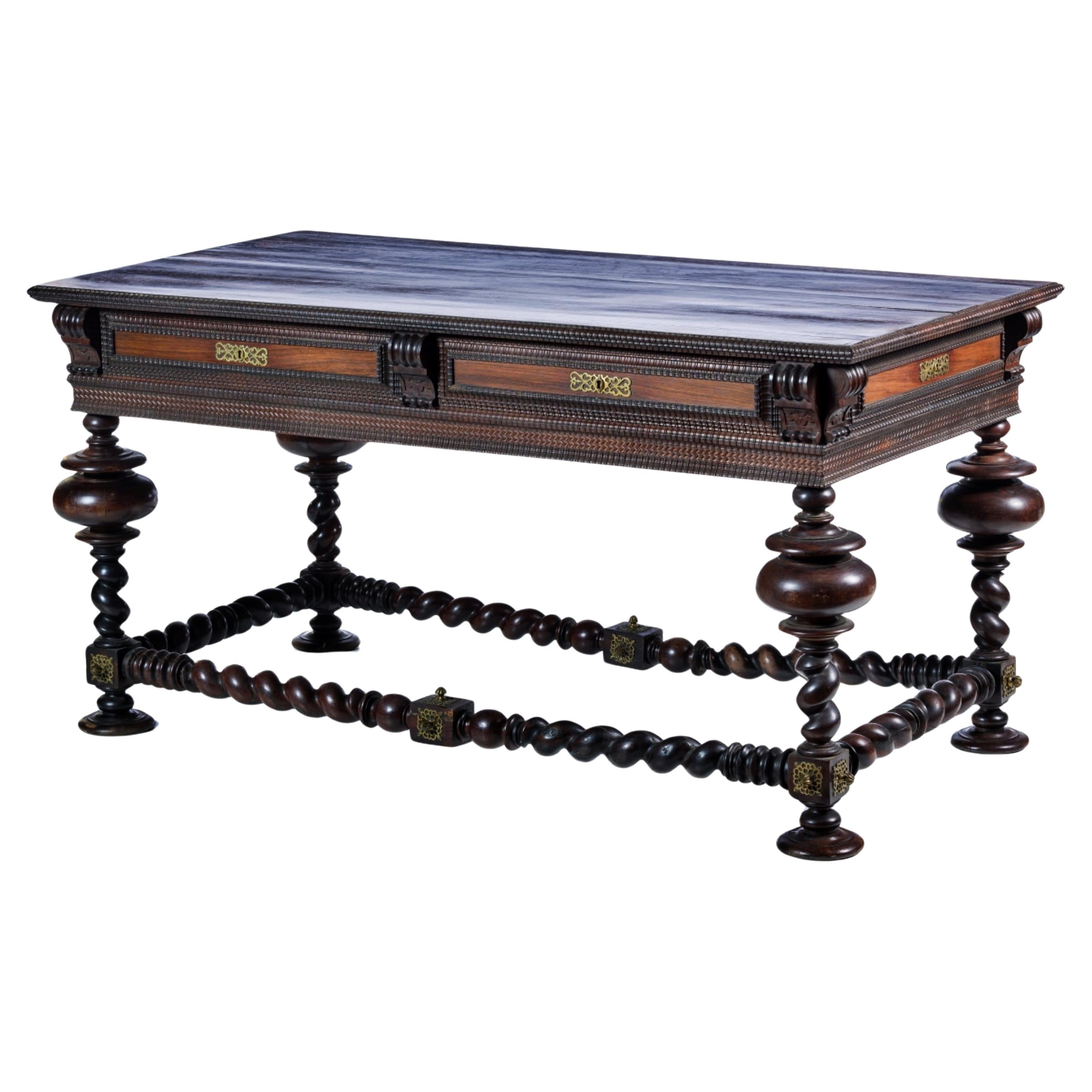 Importante table portugaise du 19ème siècle en bois de rose