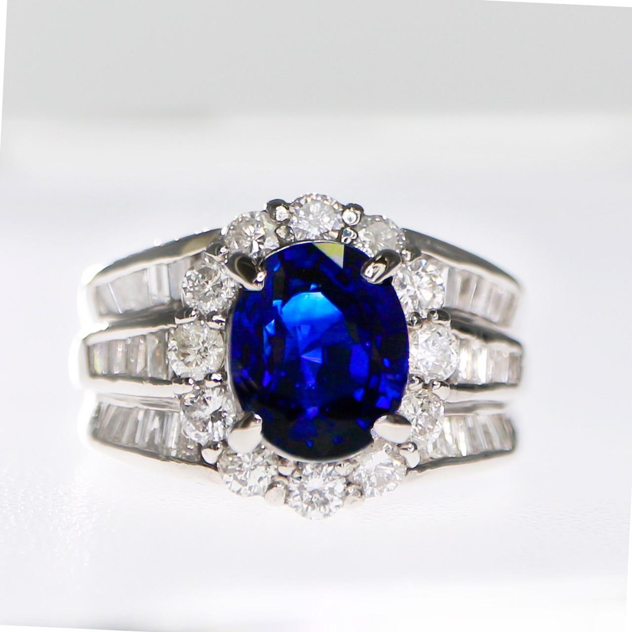 Certified PT900 3.30 ct Royal Blue Sapphire Art Deco Engagement Ring In New Condition For Sale In Kaohsiung City, TW