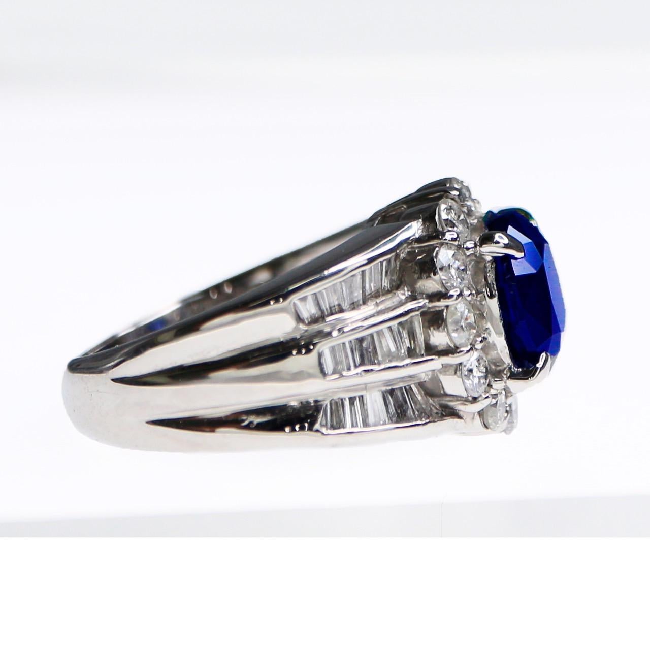 Certified PT900 3.30 ct Royal Blue Sapphire Art Deco Engagement Ring For Sale 1