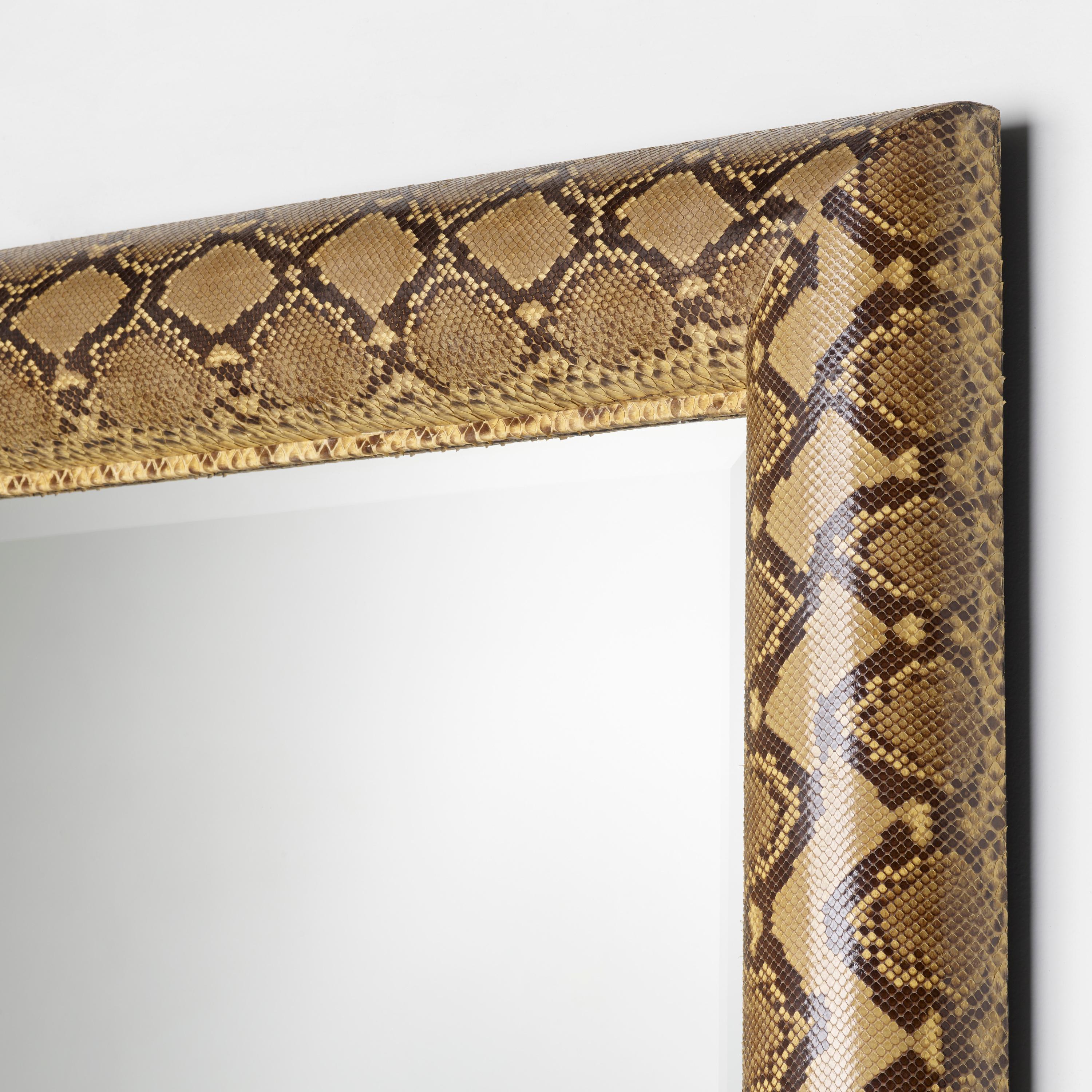 Important Python Skin Covered Rectangular Mirror by Karl Springer In Good Condition For Sale In Montreal, QC