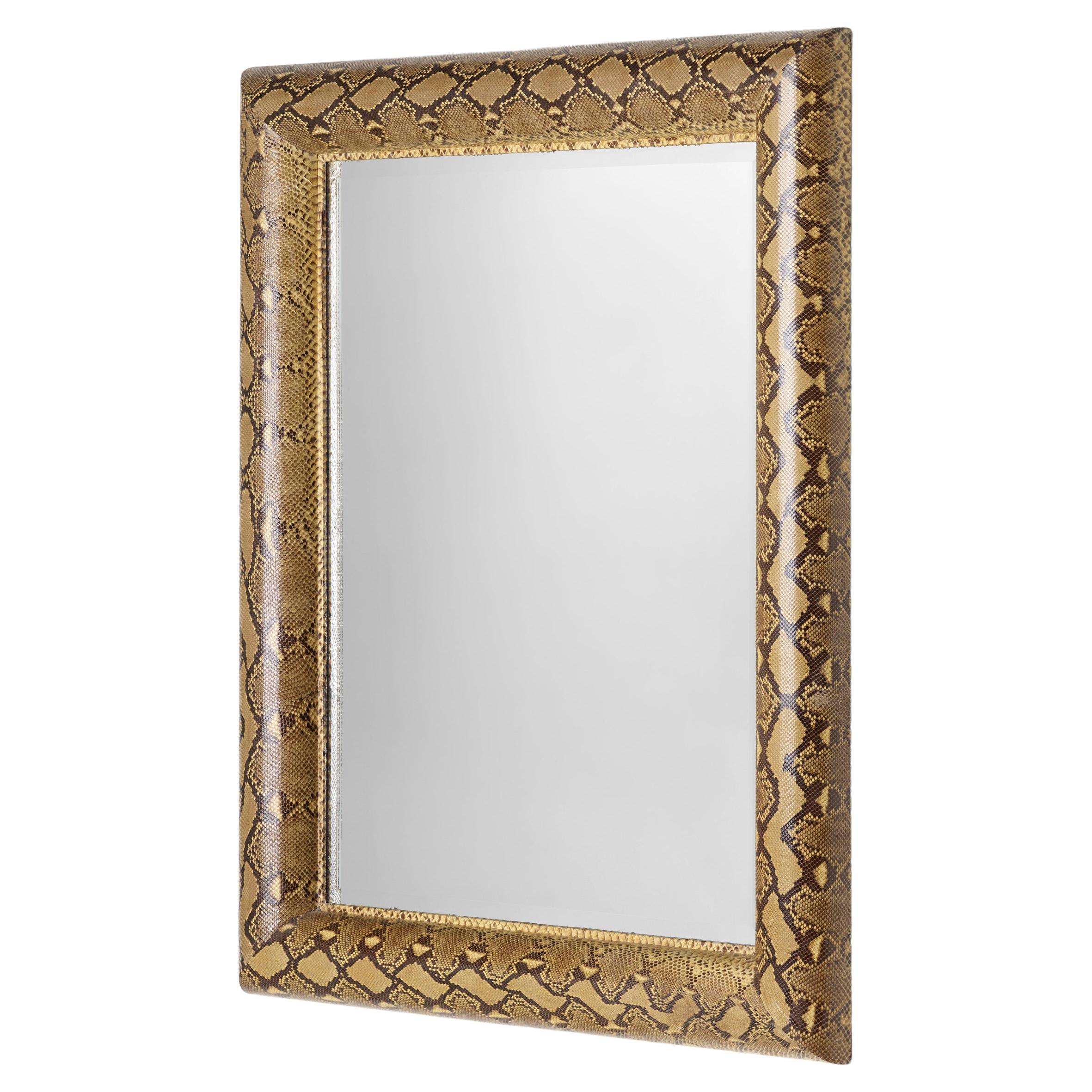 Important Python Skin Covered Rectangular Mirror by Karl Springer For Sale