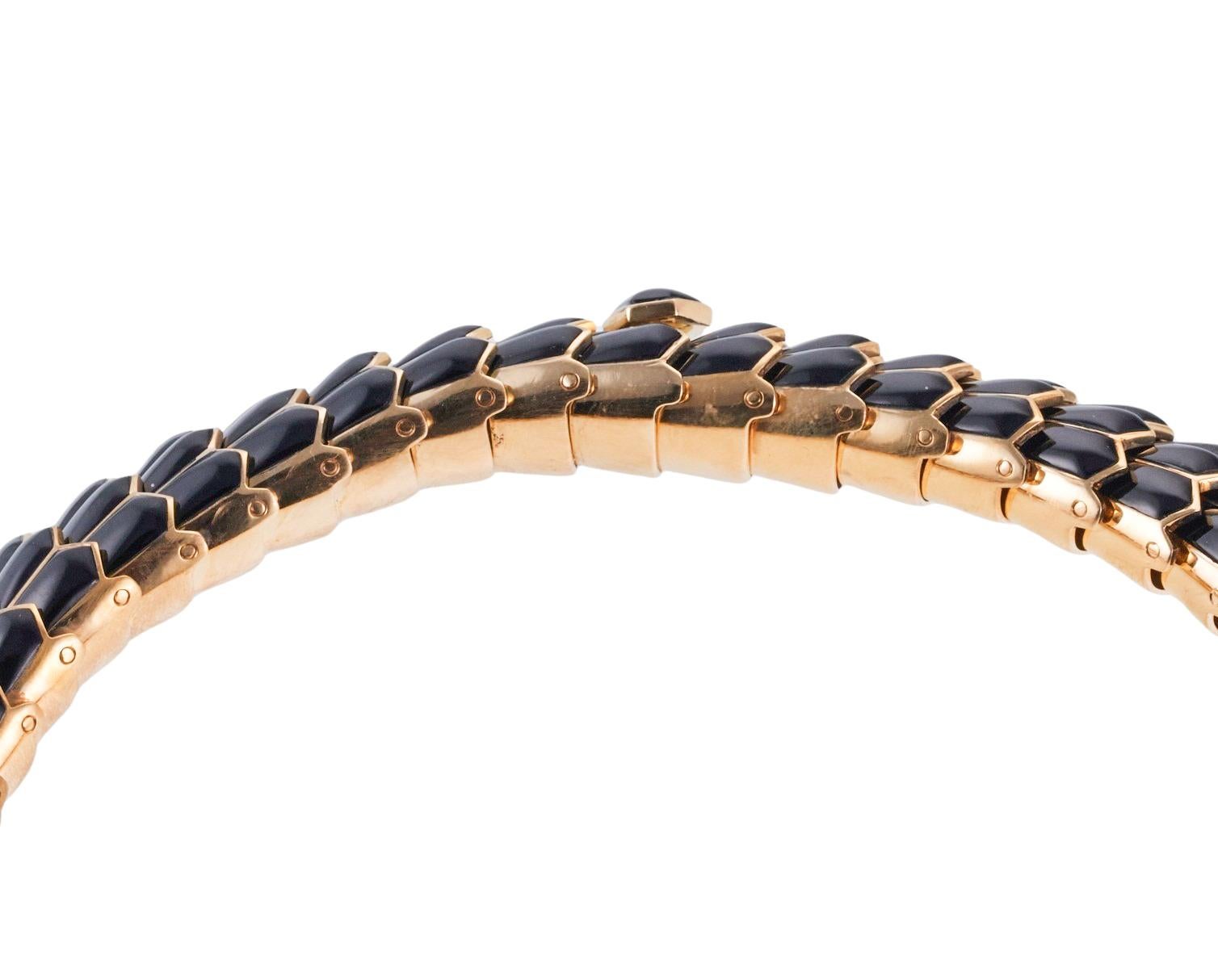 Seltene Bulgari Serpenti Schwarz Mamba Diamant Gold Onyx Schlangenhalskette (Marquiseschliff)