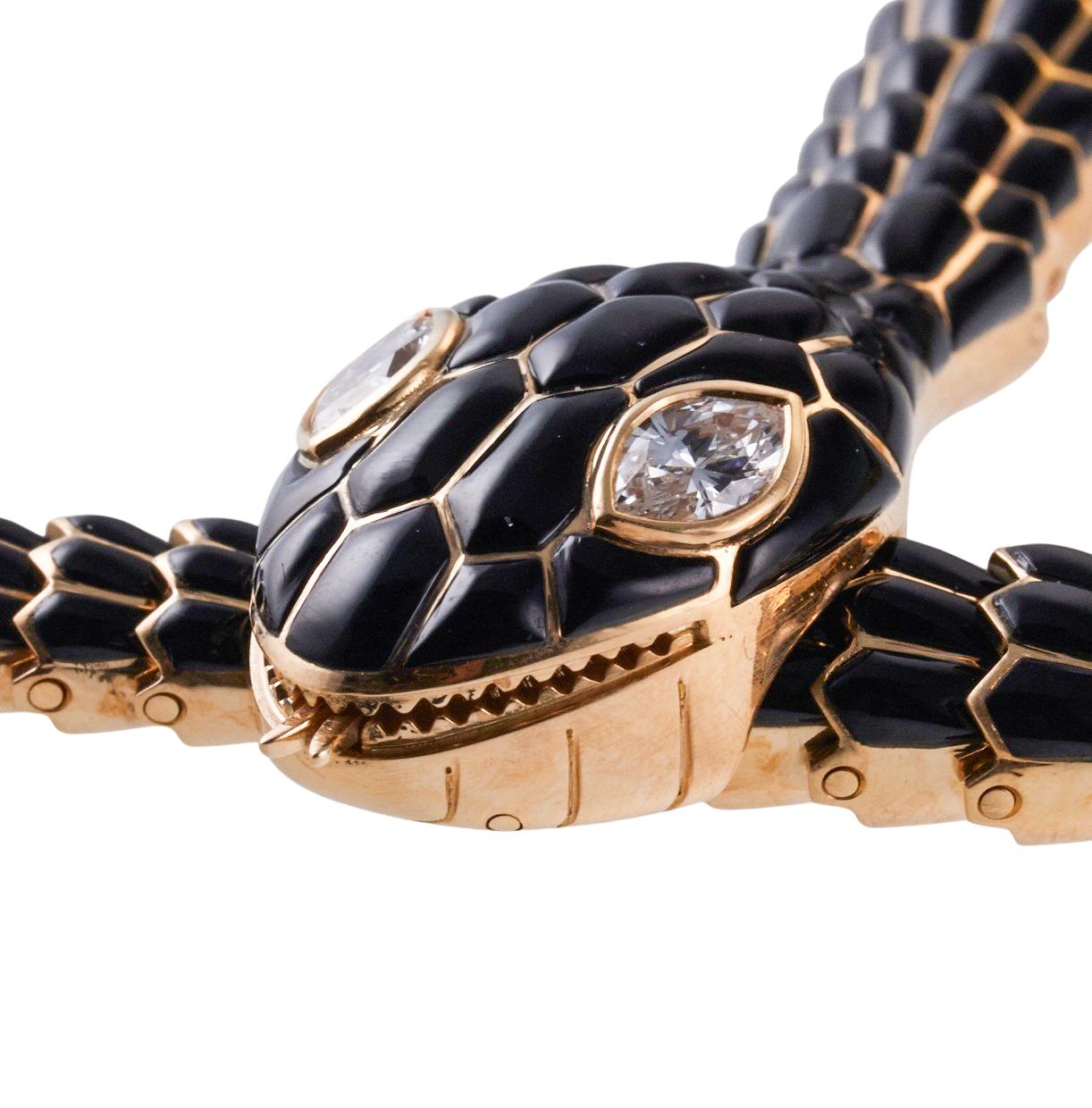 Seltene Bulgari Serpenti Schwarz Mamba Diamant Gold Onyx Schlangenhalskette 1