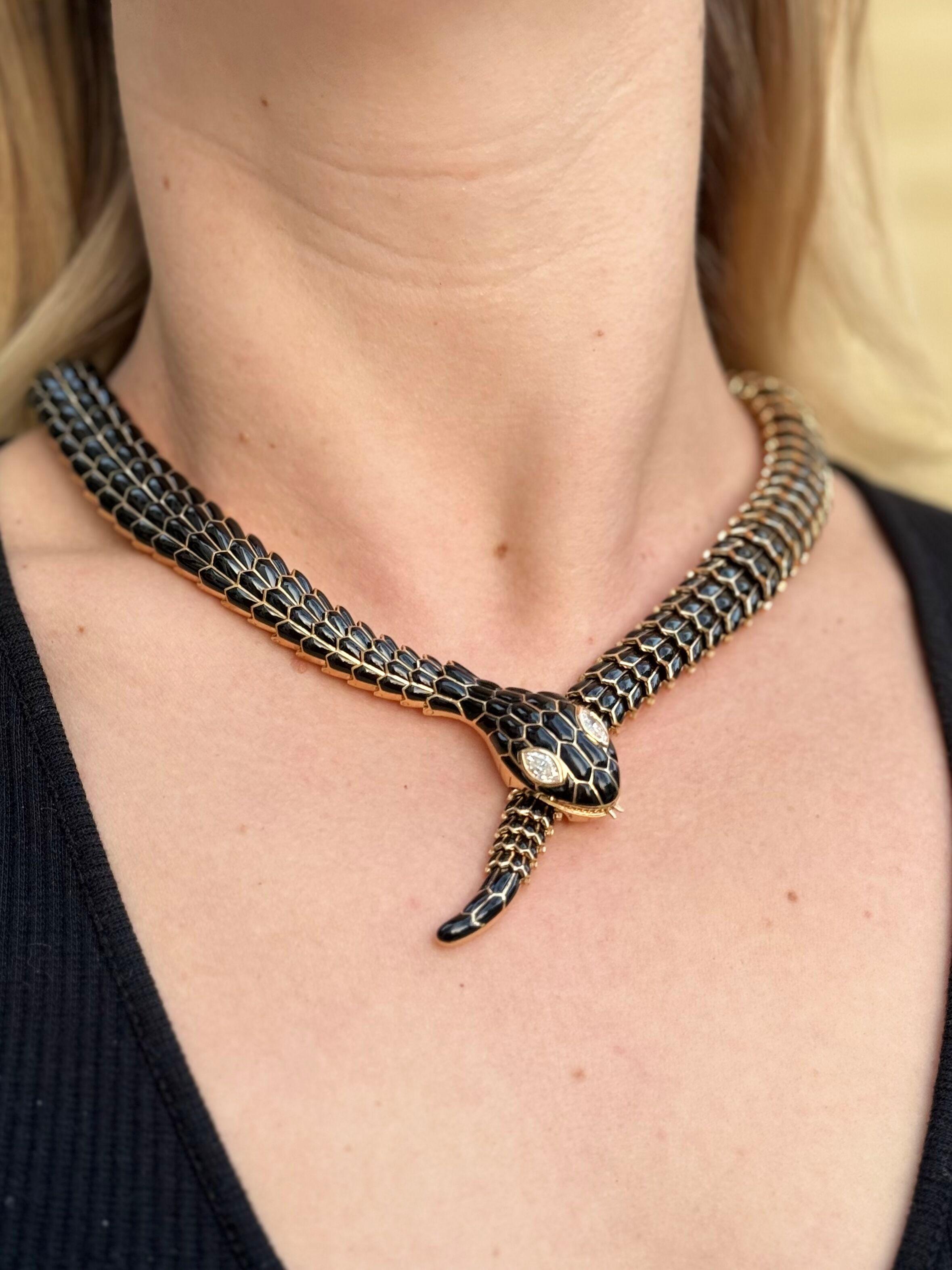 Seltene Bulgari Serpenti Schwarz Mamba Diamant Gold Onyx Schlangenhalskette 2
