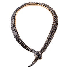 Seltene Bulgari Serpenti Schwarz Mamba Diamant Gold Onyx Schlangenhalskette