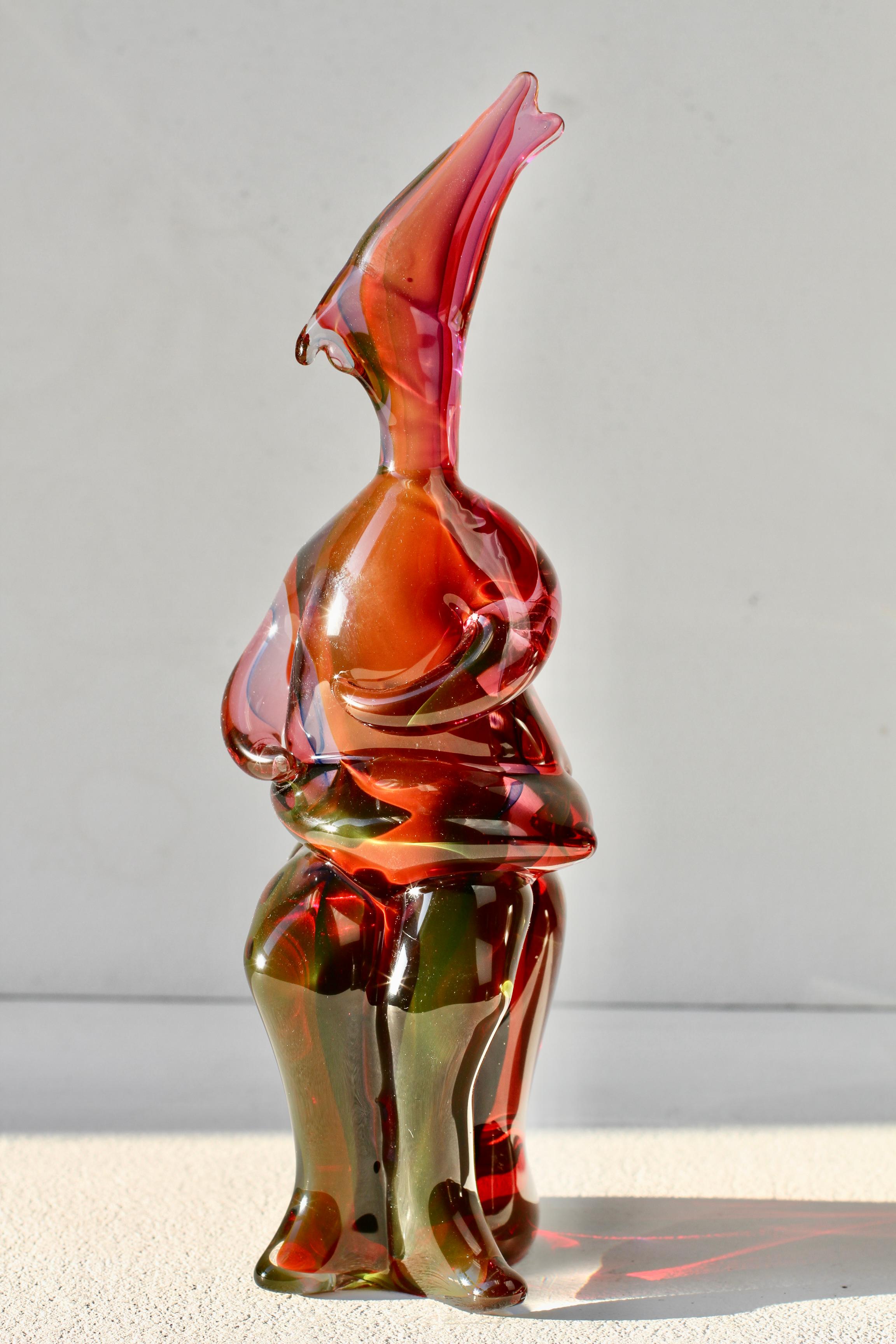 Assolutamente mozzafiato, stupefacente, raro e importante centrotavola vintage della metà del secolo scorso in vetro multicolore rosa, arancione, blu lilla e giallo astratto 
