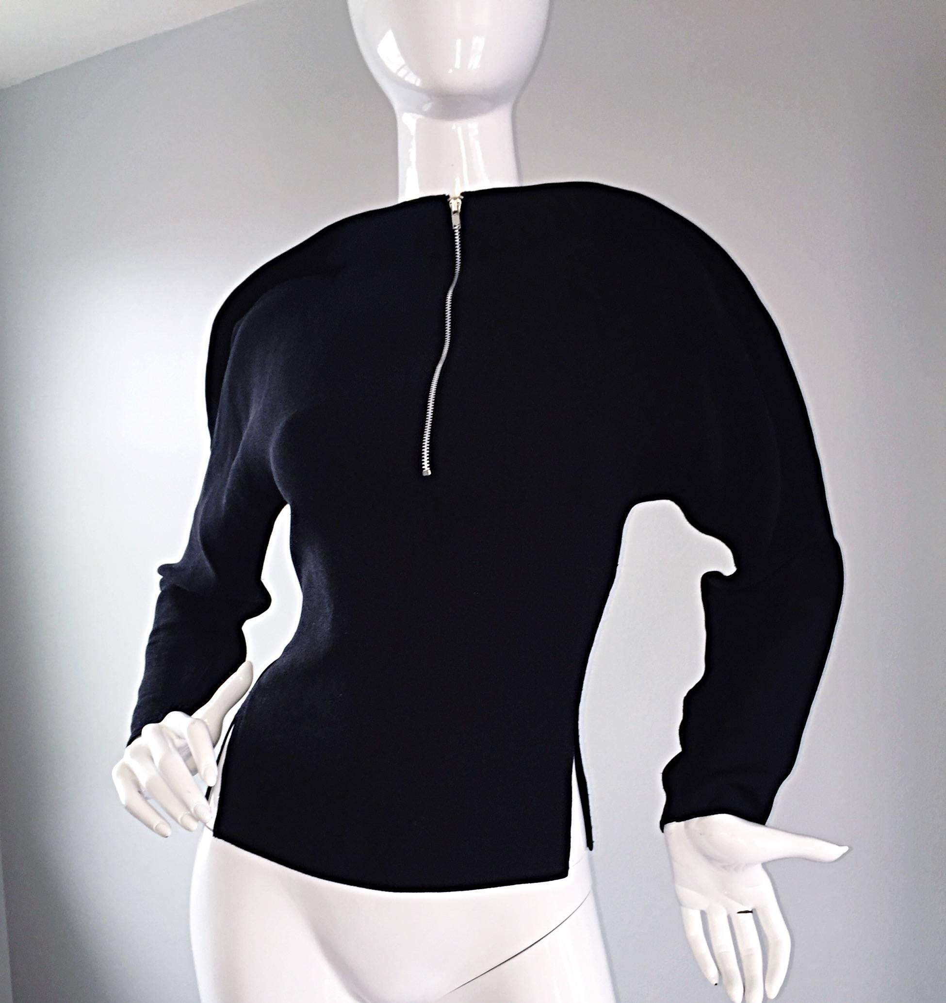 Important Rare Geoffrey Beene Minimalist Zipper Black Dress Set / Top & Skirt Excellent état - En vente à San Diego, CA