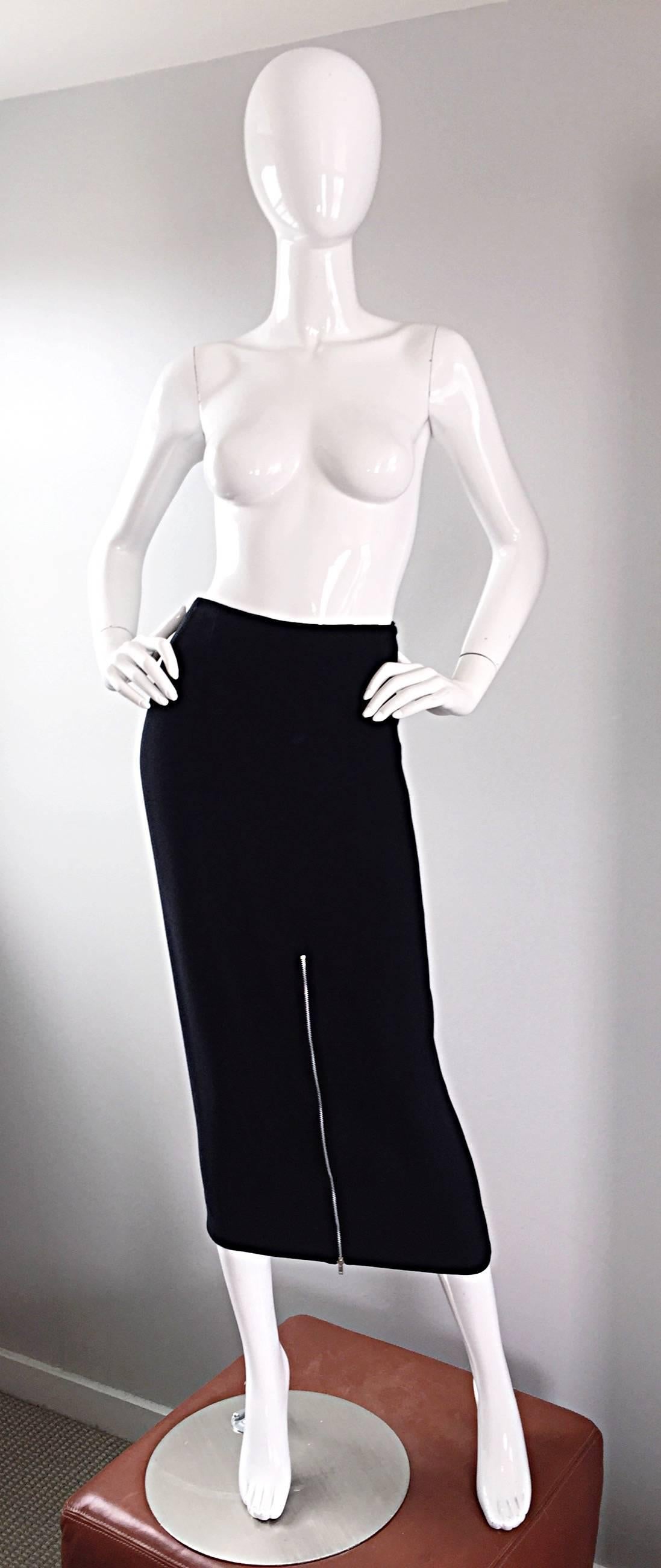 Important Rare Geoffrey Beene Minimalist Zipper Black Dress Set / Top & Skirt Pour femmes en vente