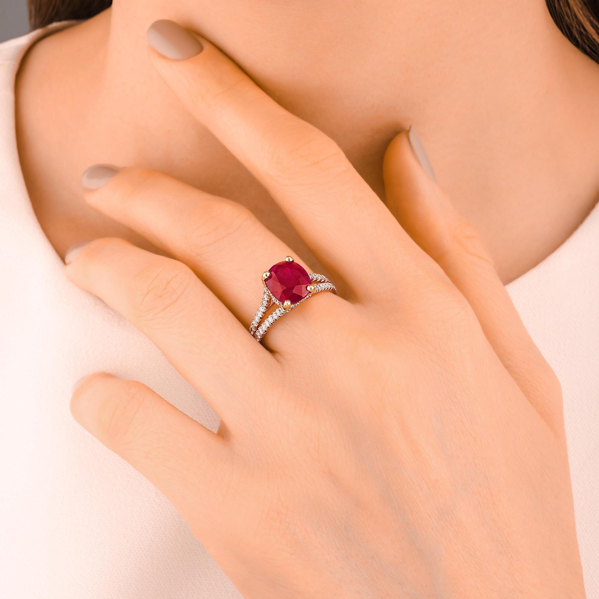 Contemporary Important Rare GIA Certified 3.68 Carat Natural Burma Unheated Ruby Ring For Sale