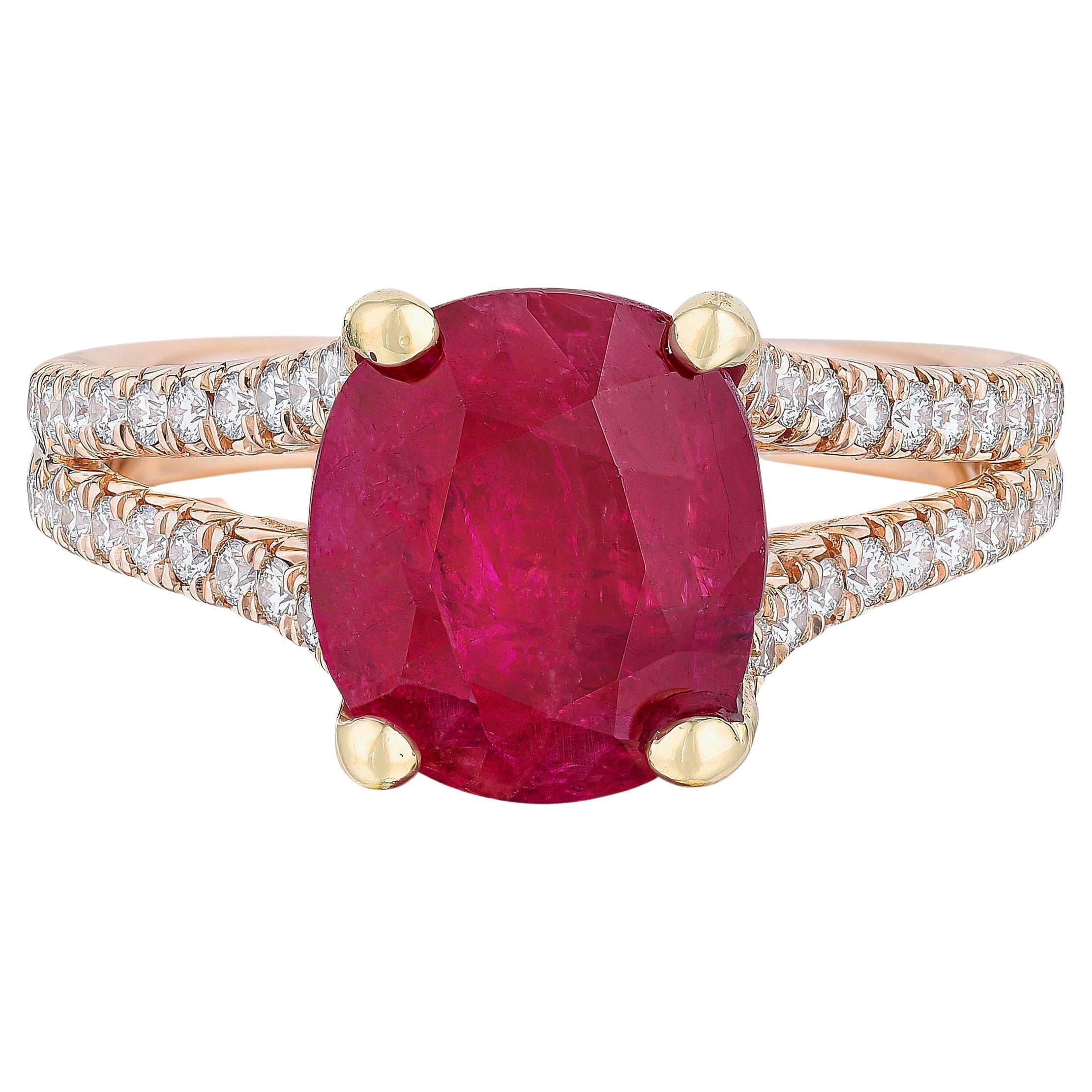 Important Rare GIA Certified 3.68 Carat Natural Burma Unheated Ruby Ring