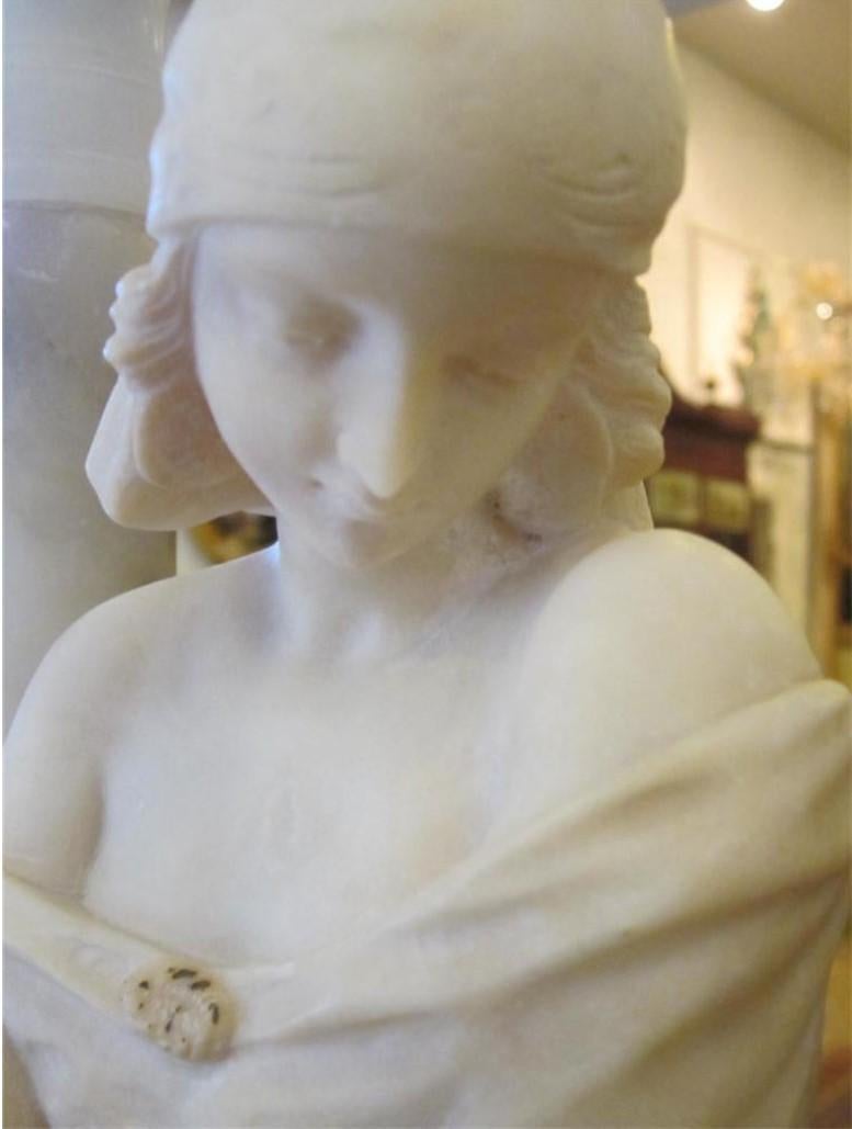Important Rare Large Museum Quality 19th C Alabaster Young Woman with Jug Lamp In Good Condition For Sale In New York, NY