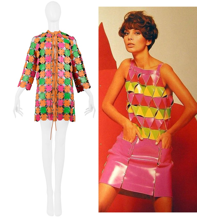 Pink Important & Rare Paco Rabanne Neon Coat Dress 1967 For Sale