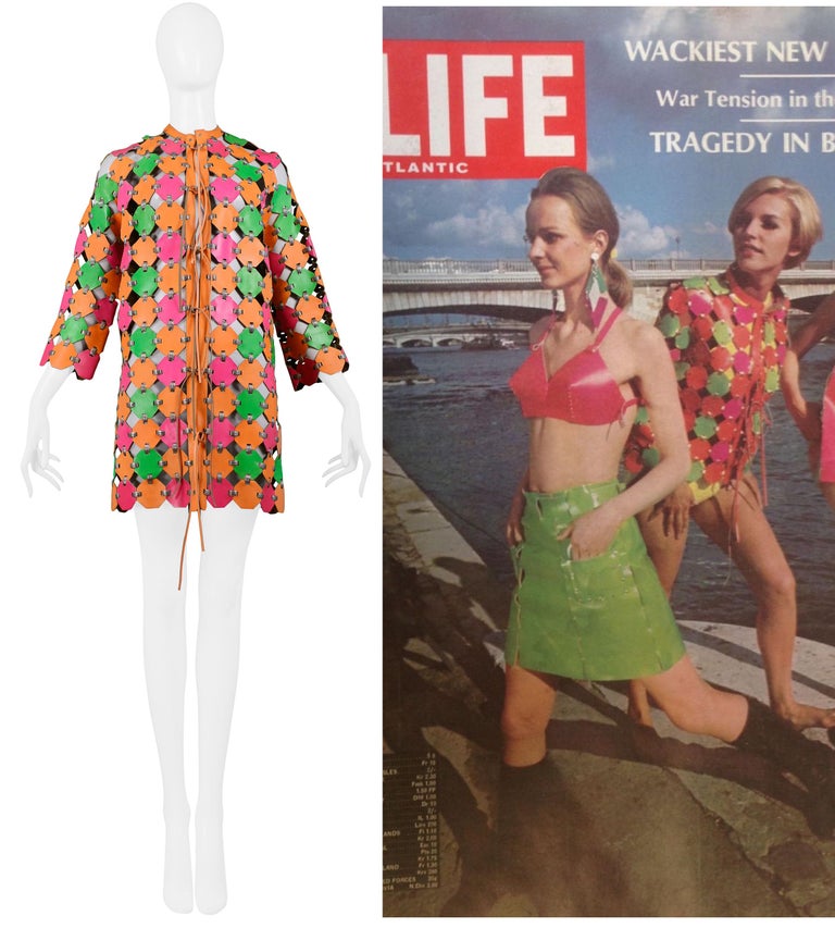Important & Rare Paco Rabanne Neon Coat Dress 1967 For Sale 2