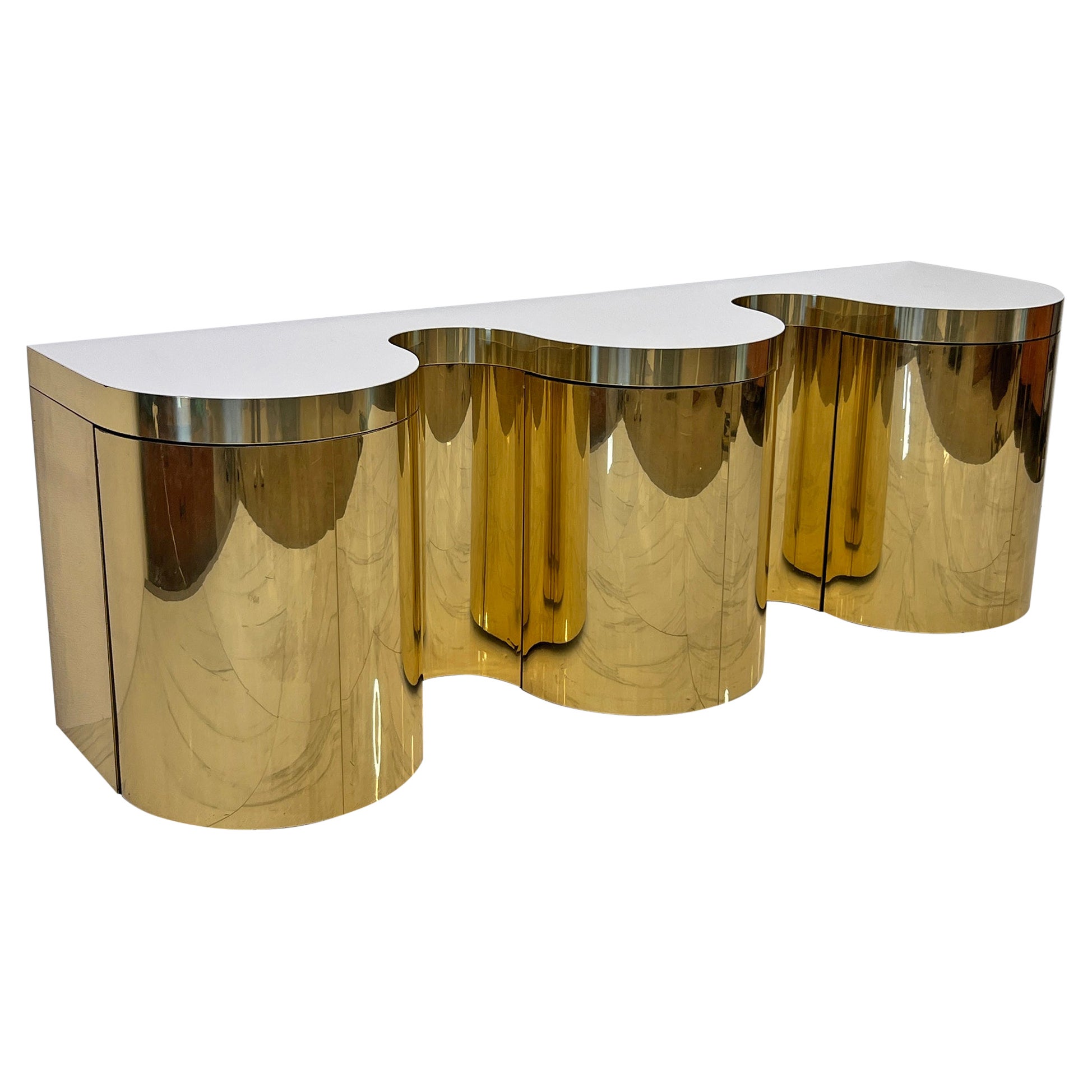 Important Rare Paul Evans, Cylindrical Console, Wavy Front Credenza C. 1980's