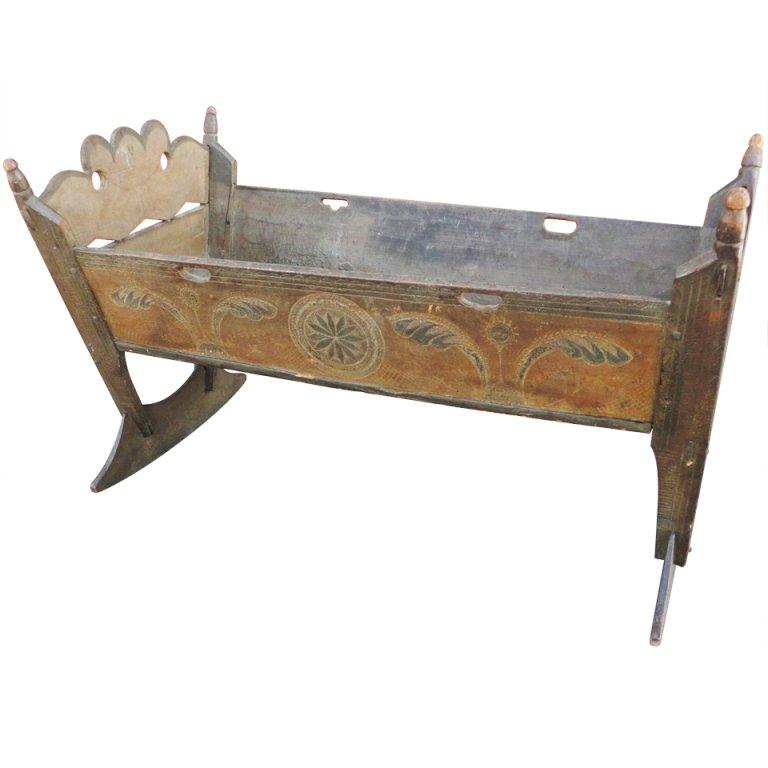 Important & Rare Pennsylvania 18thc Paint Decorated Cradle For Sale