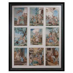 Importante e raro set di nove pannelli di seta appliqué di Marianna Elmo