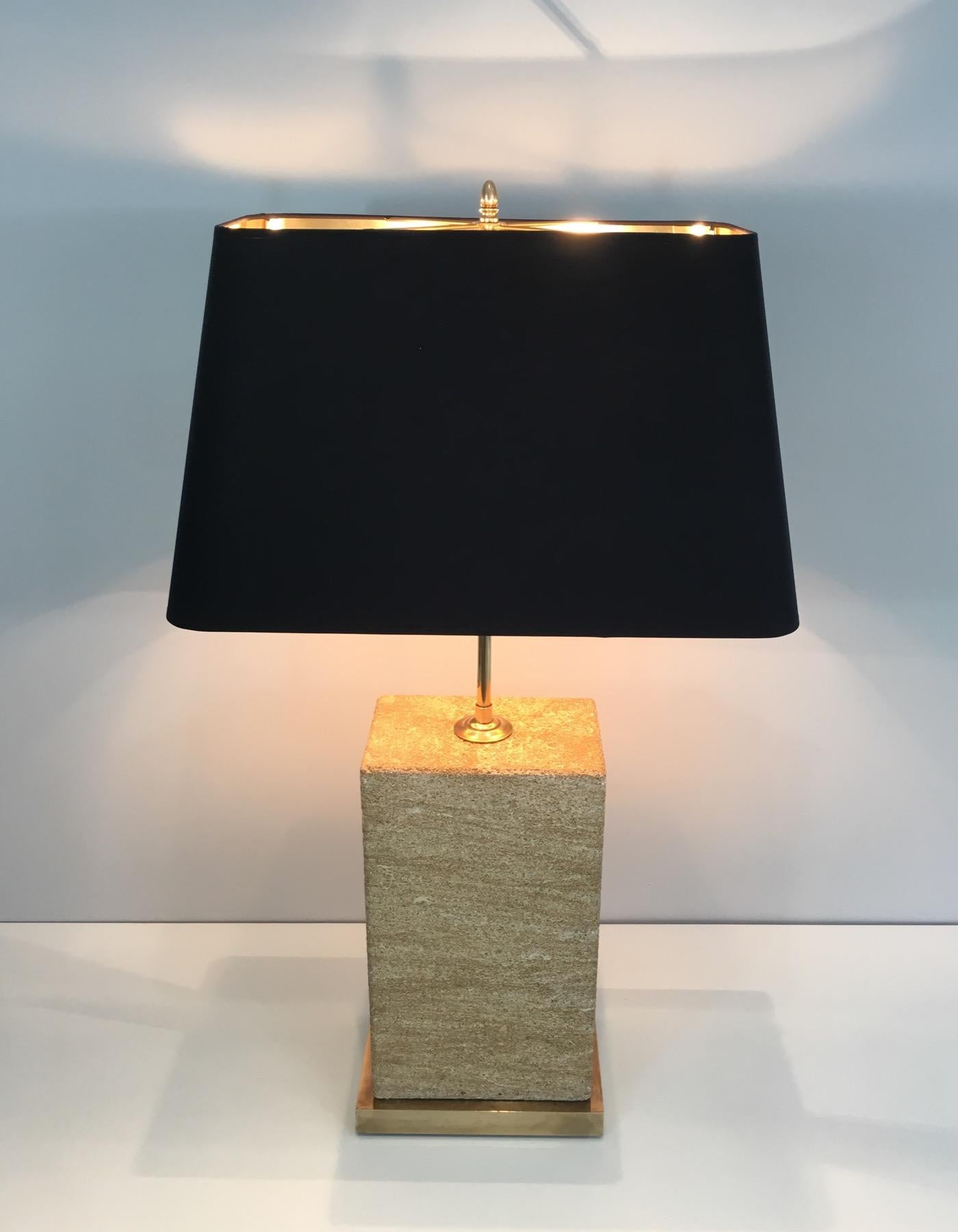 Importante Lámpara de Mesa Ajustable de Piedra Reconstituida y Latón Francesa, circa 1970 en venta 11