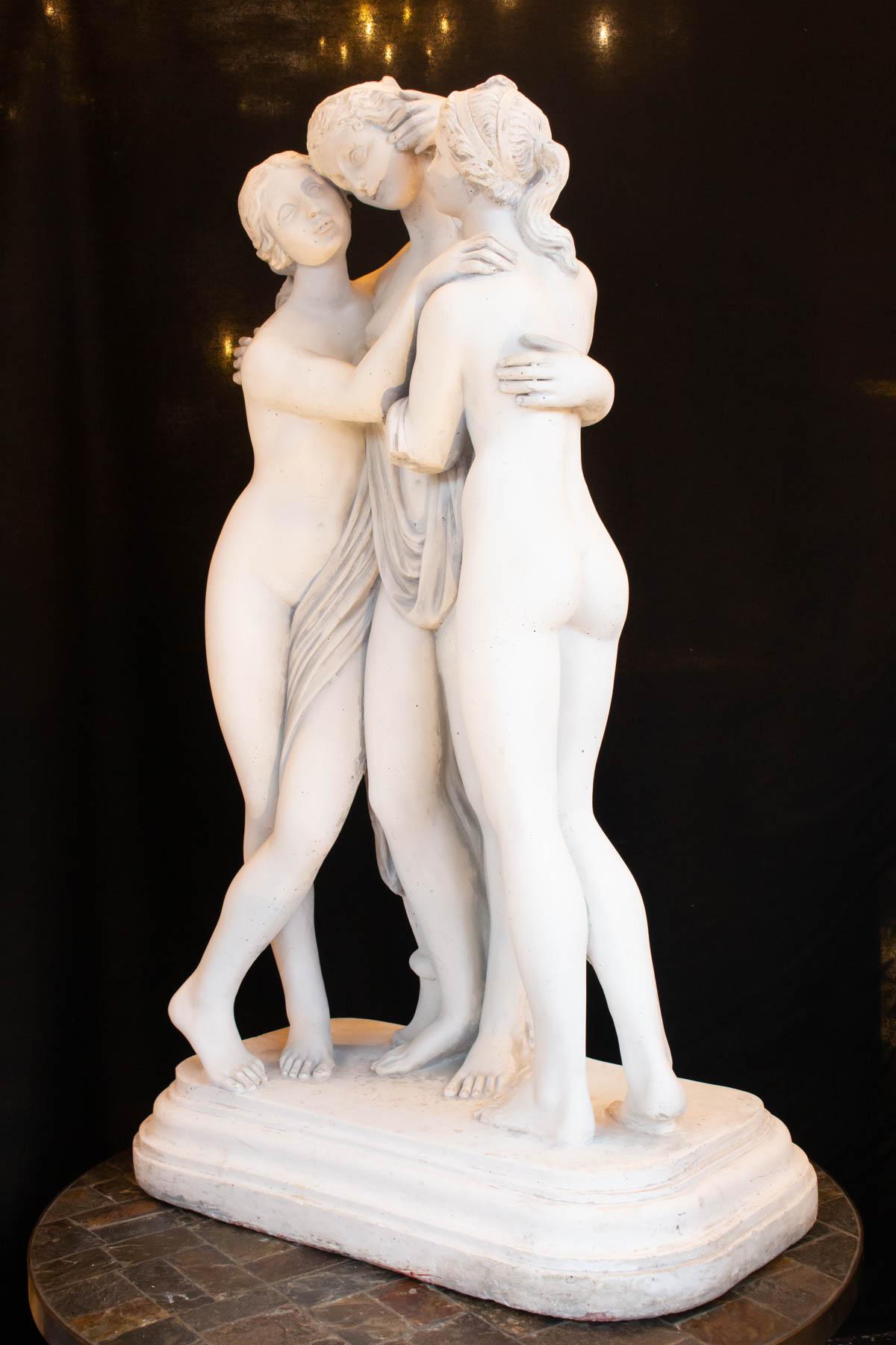 Important Reconstructed Stone Sculpture Representing The 3 Graces, 20th Century 1