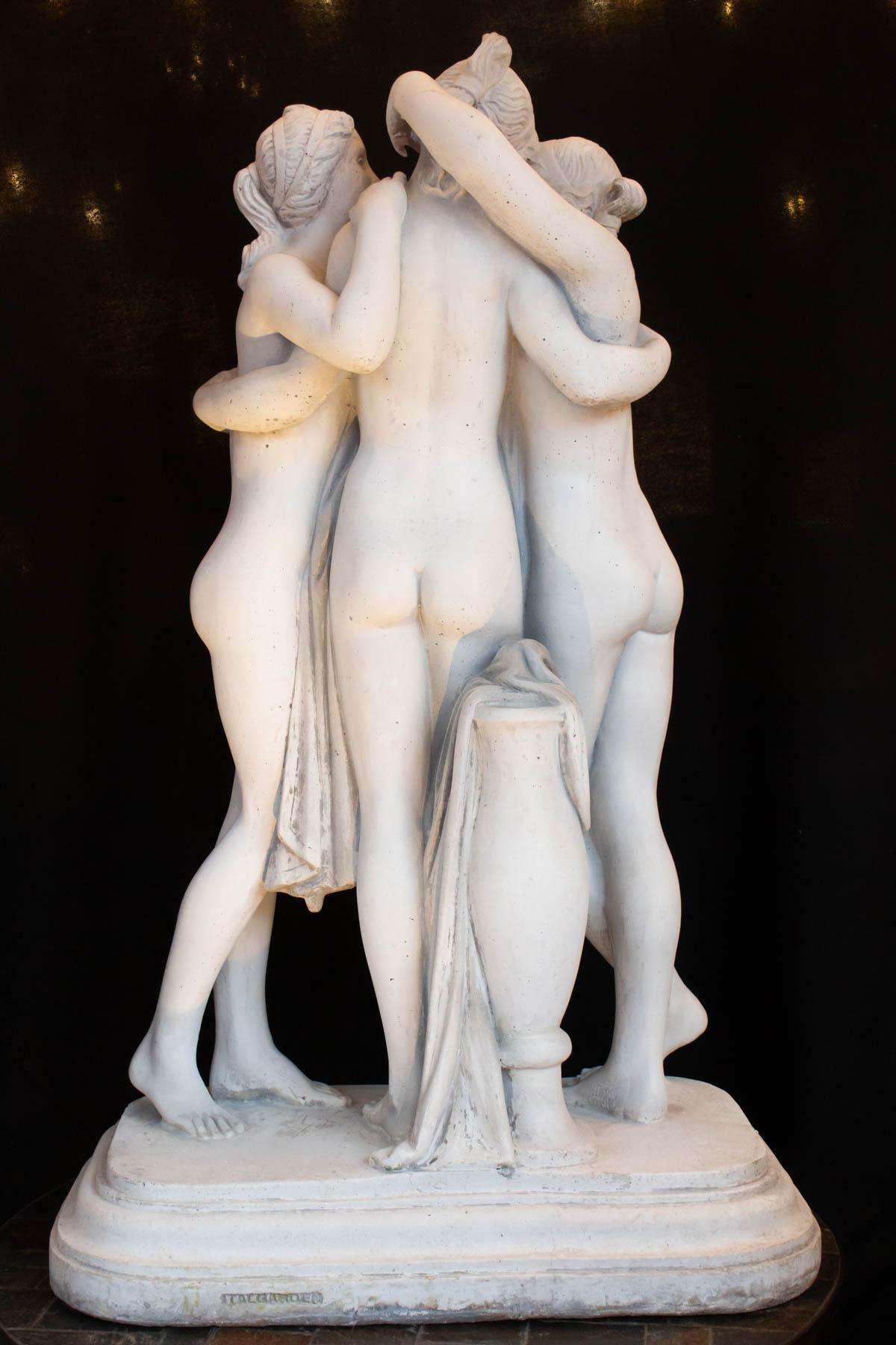Important Reconstructed Stone Sculpture Representing The 3 Graces, 20th Century 4