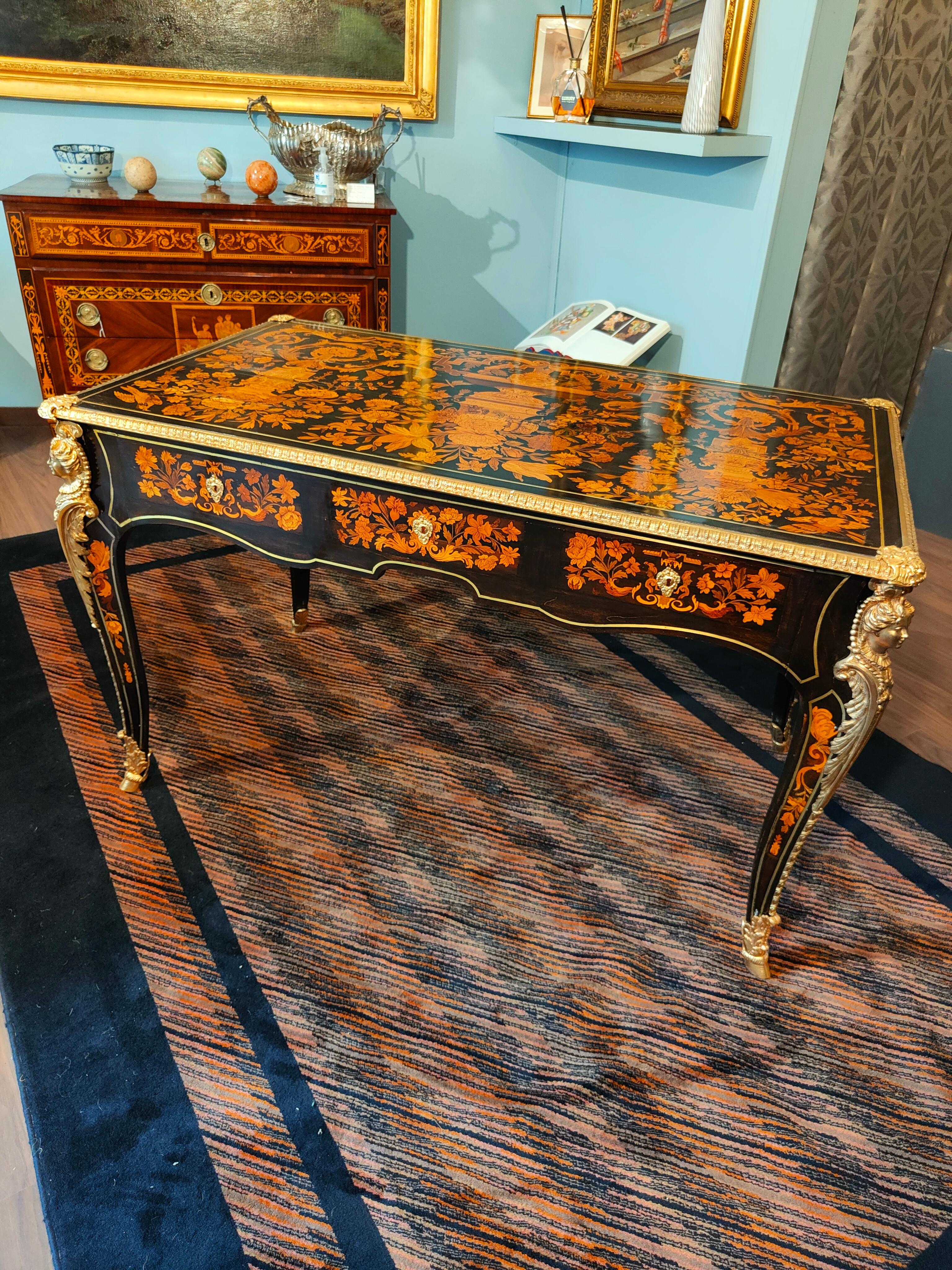 Napoleon III Important Rectangular Desk Table, Finely Inlaid in Various Woods For Sale