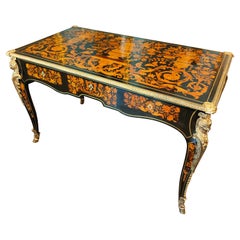 Important Rectangular Desk Table, Finely Inlaid in Various Woods