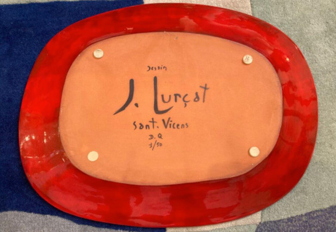 French Important Red Ceramic Platter, for Sant-Vicens by Jean Lurçat For Sale