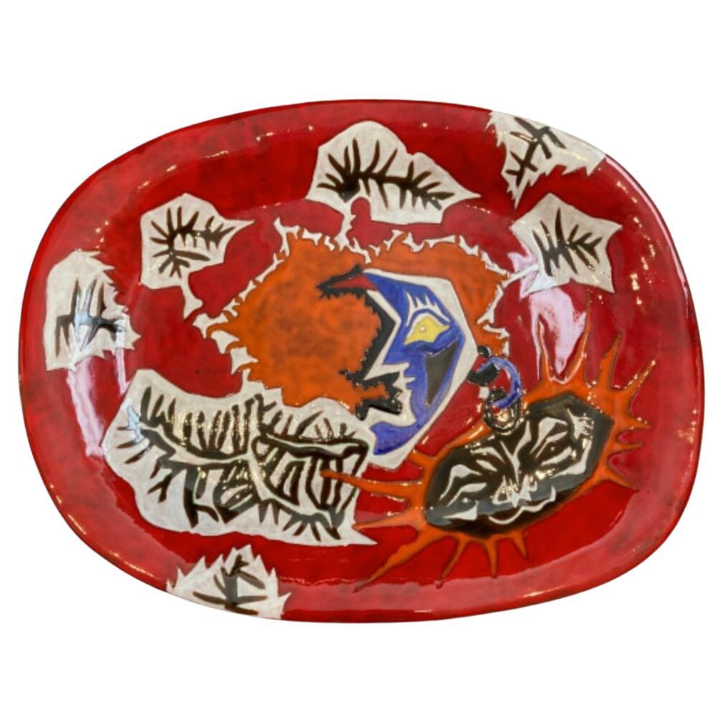 Important Red Ceramic Platter, for Sant-Vicens by Jean Lurçat For Sale