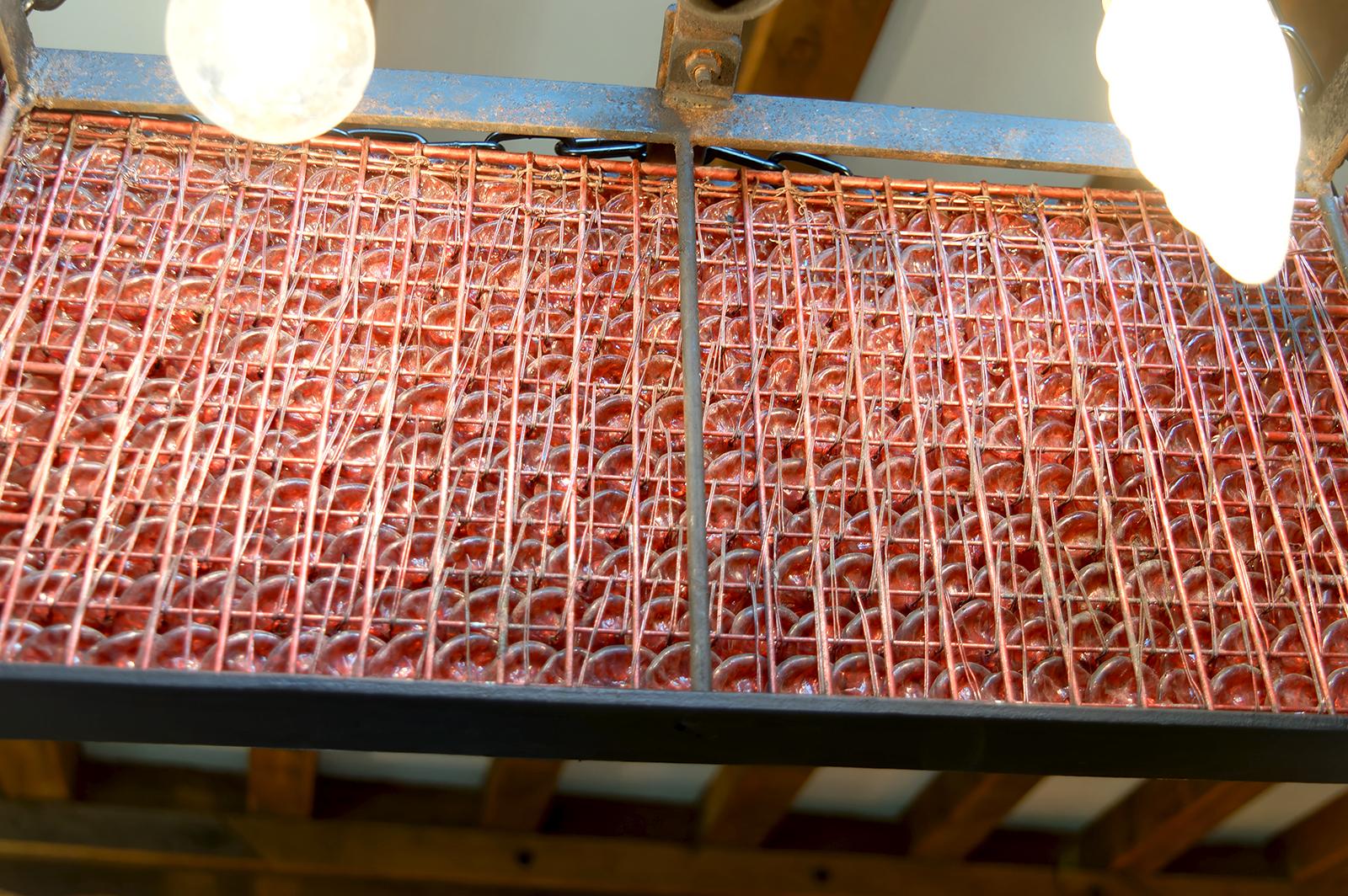 Importante lampadario con perle di vetro rosse,  Murano, Italia, Brutalismo, CIRCA 1970 in vendita 1