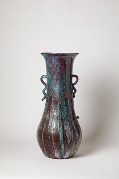 Importante vaso in gres rosso smaltato di Eugène Lion, 1920 circa