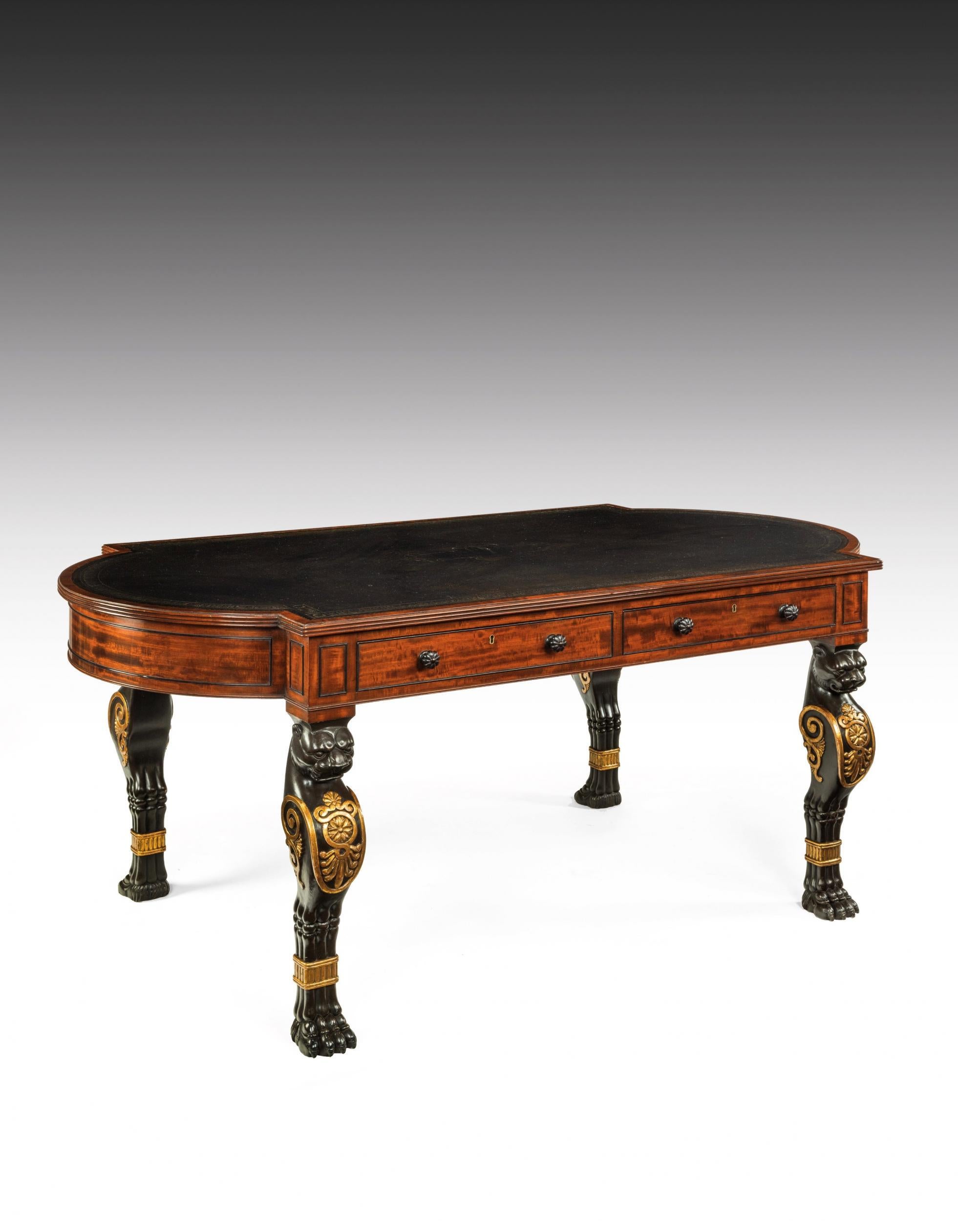 British Important Regency Mahogany Partners Writing Table in the Manner of George Smith For Sale