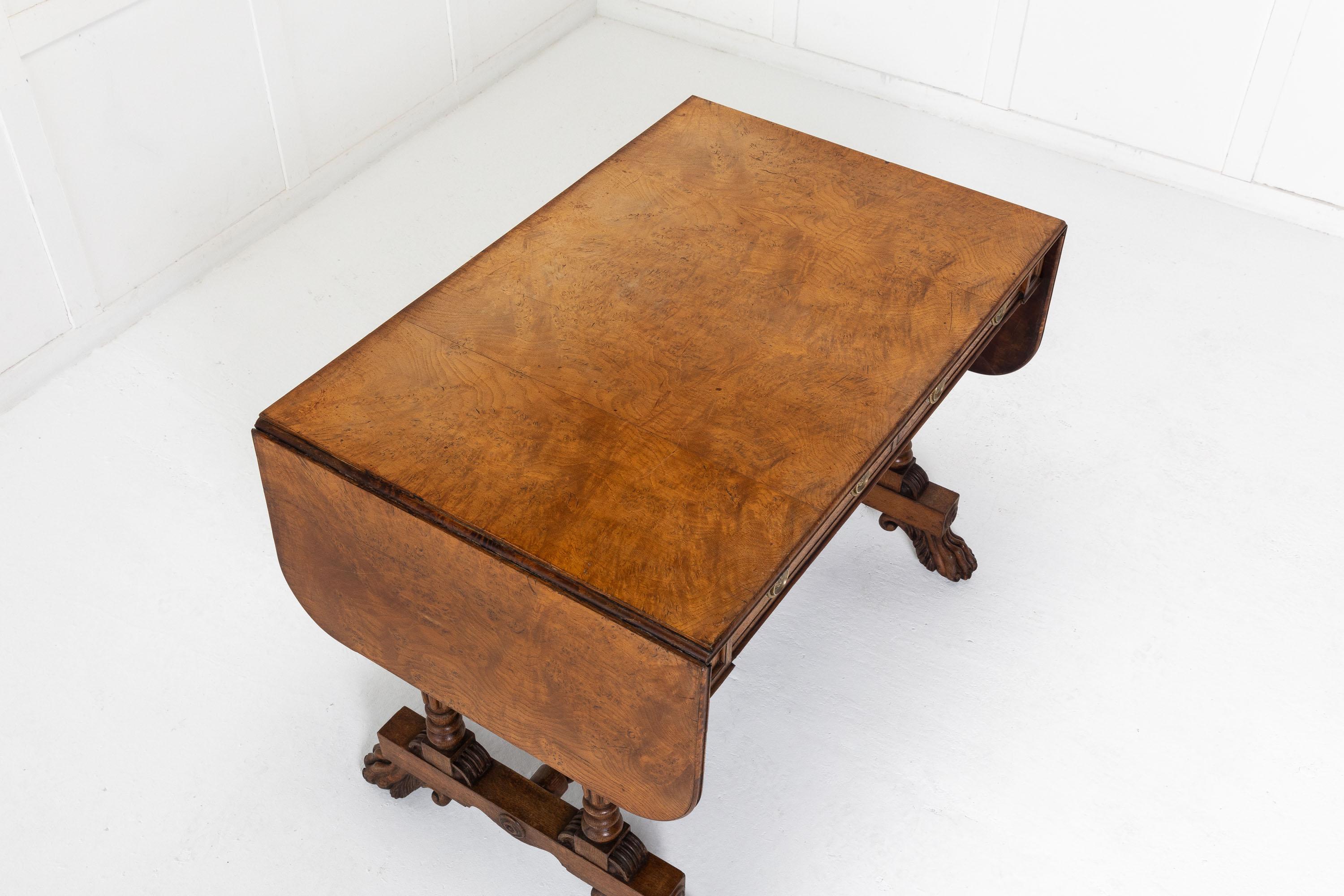 European Important Regency Oak and Burr Elm Sofa Table, 'Attributed to George Bullock' For Sale