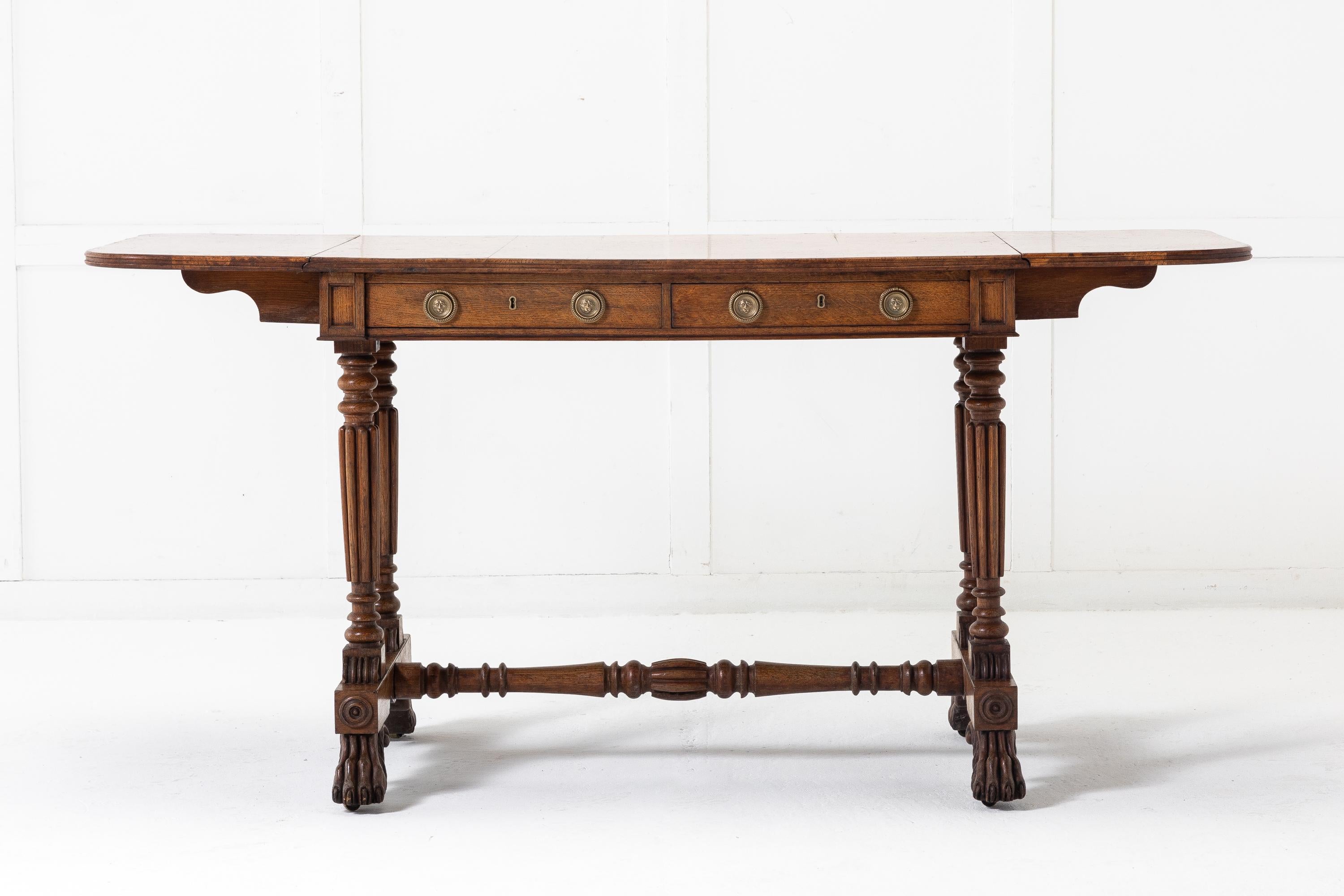 Important Regency Oak and Burr Elm Sofa Table, 'Attributed to George Bullock' For Sale 4
