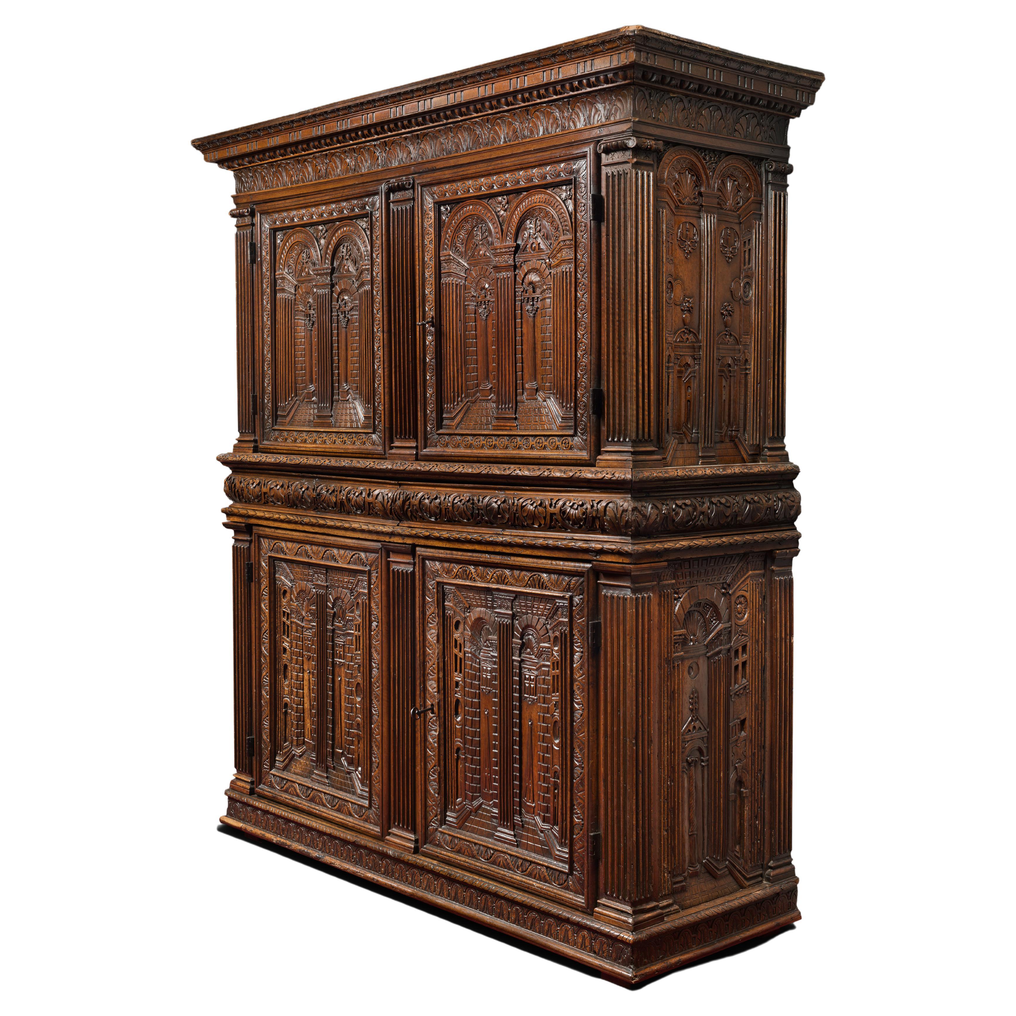 Important Renaissance Cabinet from Lyon 'France' with a Decor of Perspectives For Sale