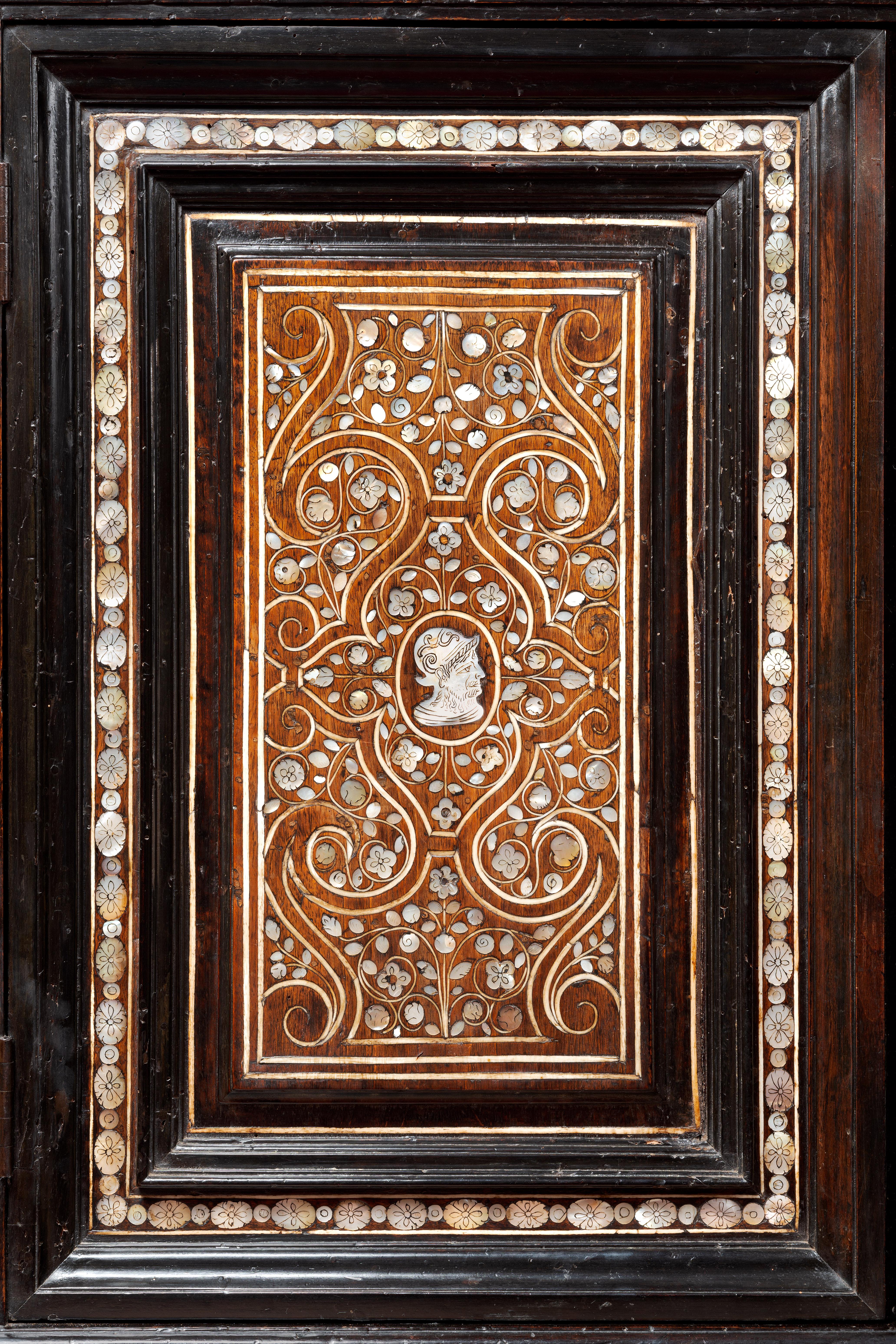 18th Century and Earlier Important Renaissance Cabinet with Mother-of-pearl Inlays