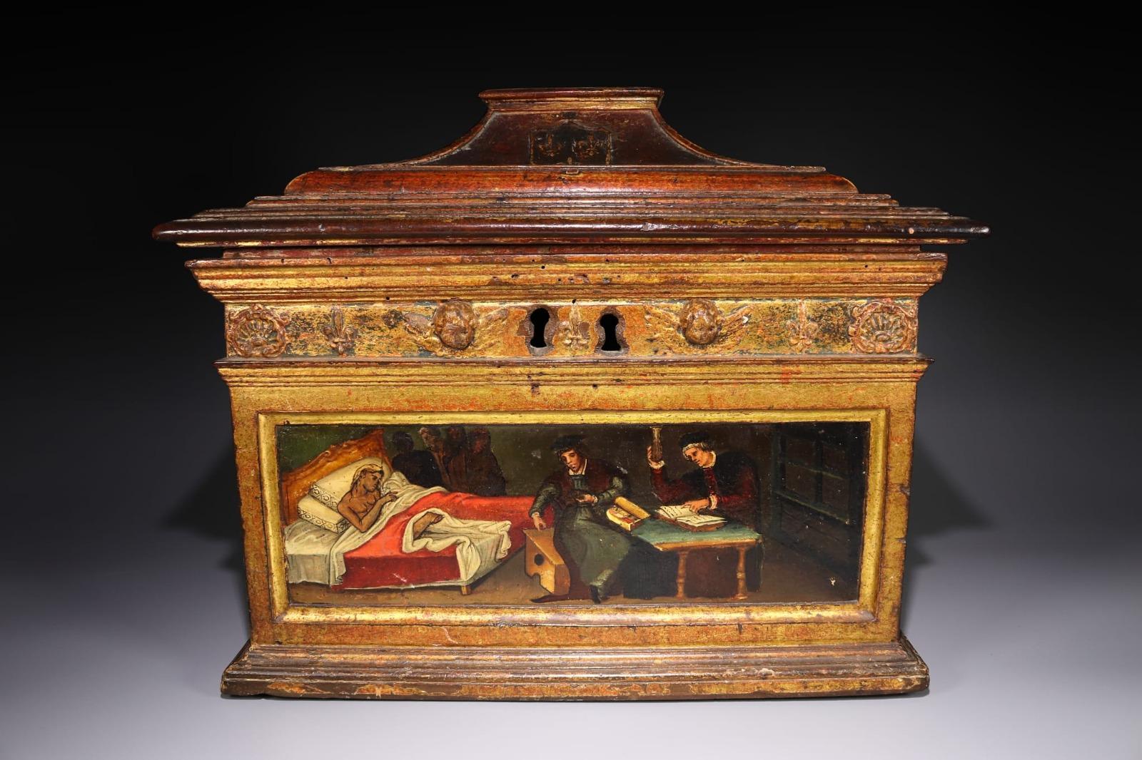 Hand-Crafted Important Renaissance Medical Box Spanish or Italian Workshop, Around 1550 For Sale