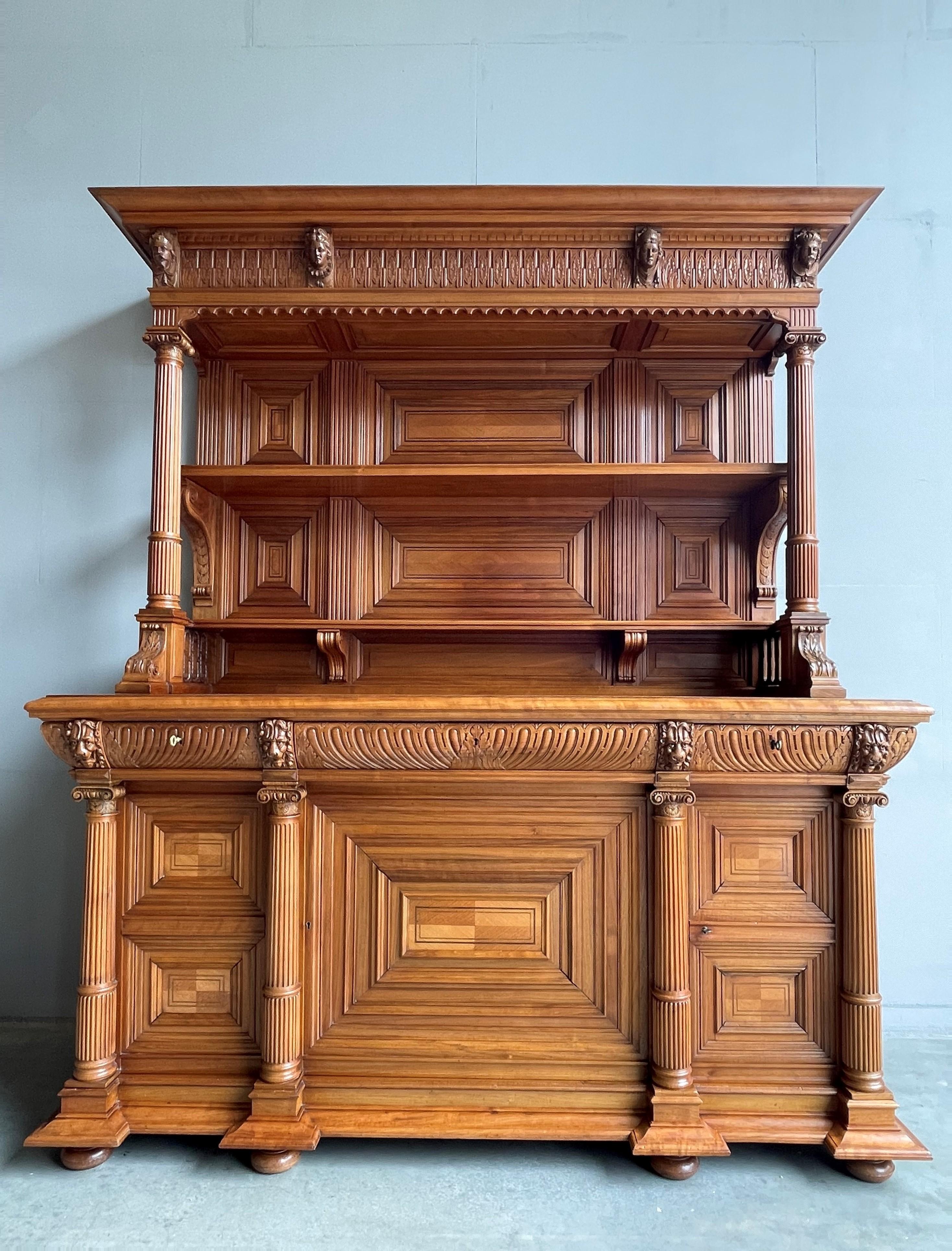 Important Renaissance Revival Hand Carved Nutwood Sideboard H.P. Mutters & Zoon For Sale 4