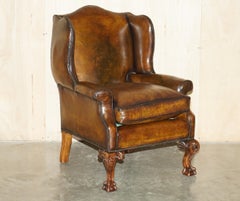 IMPORTANT RESTORED GEORGE II PERIOD CIRCA 1760 WiNGBACK BROWN LEATHER ARMCHAIR