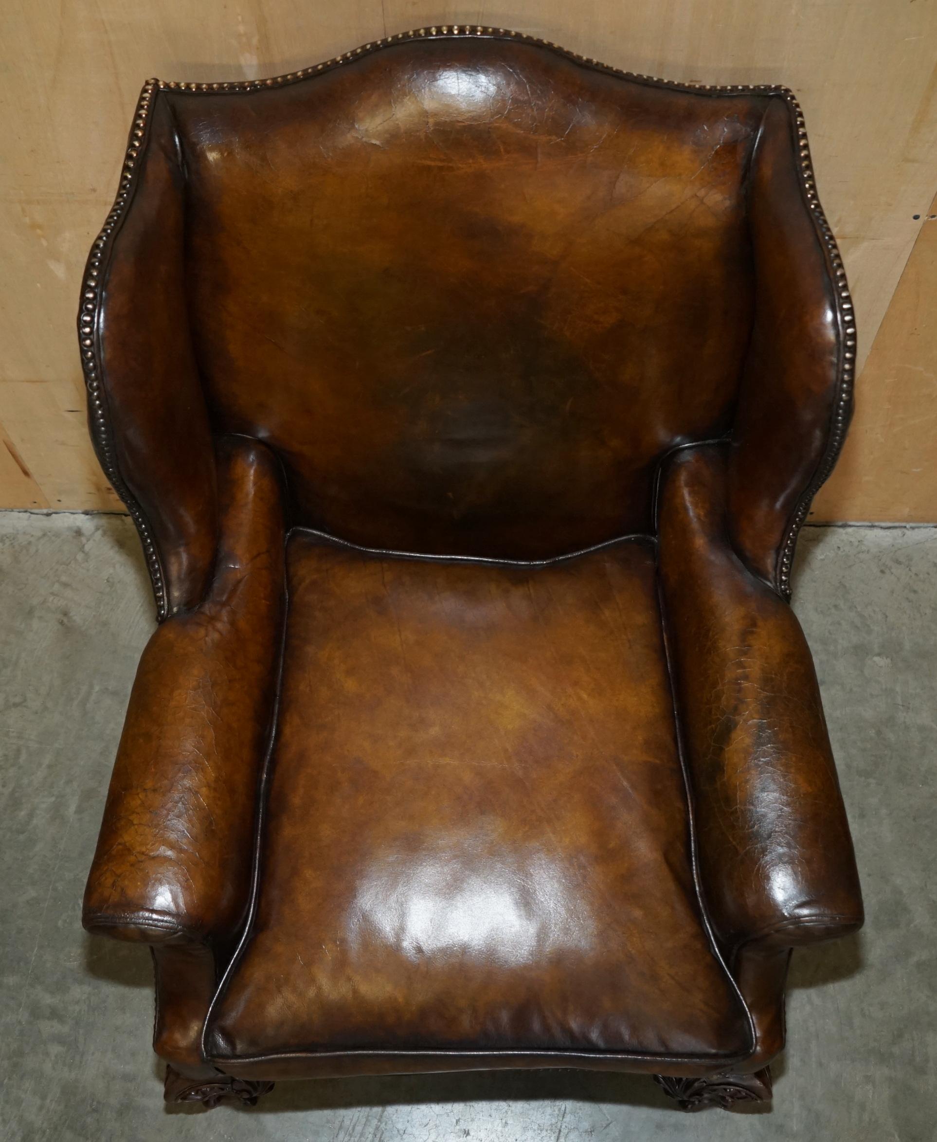 Mid-18th Century IMPORTANT RESTORED GEORGE II PERIOD CIRCA 1760 WiNGBACK BROWN LEATHER ARMCHAIR For Sale
