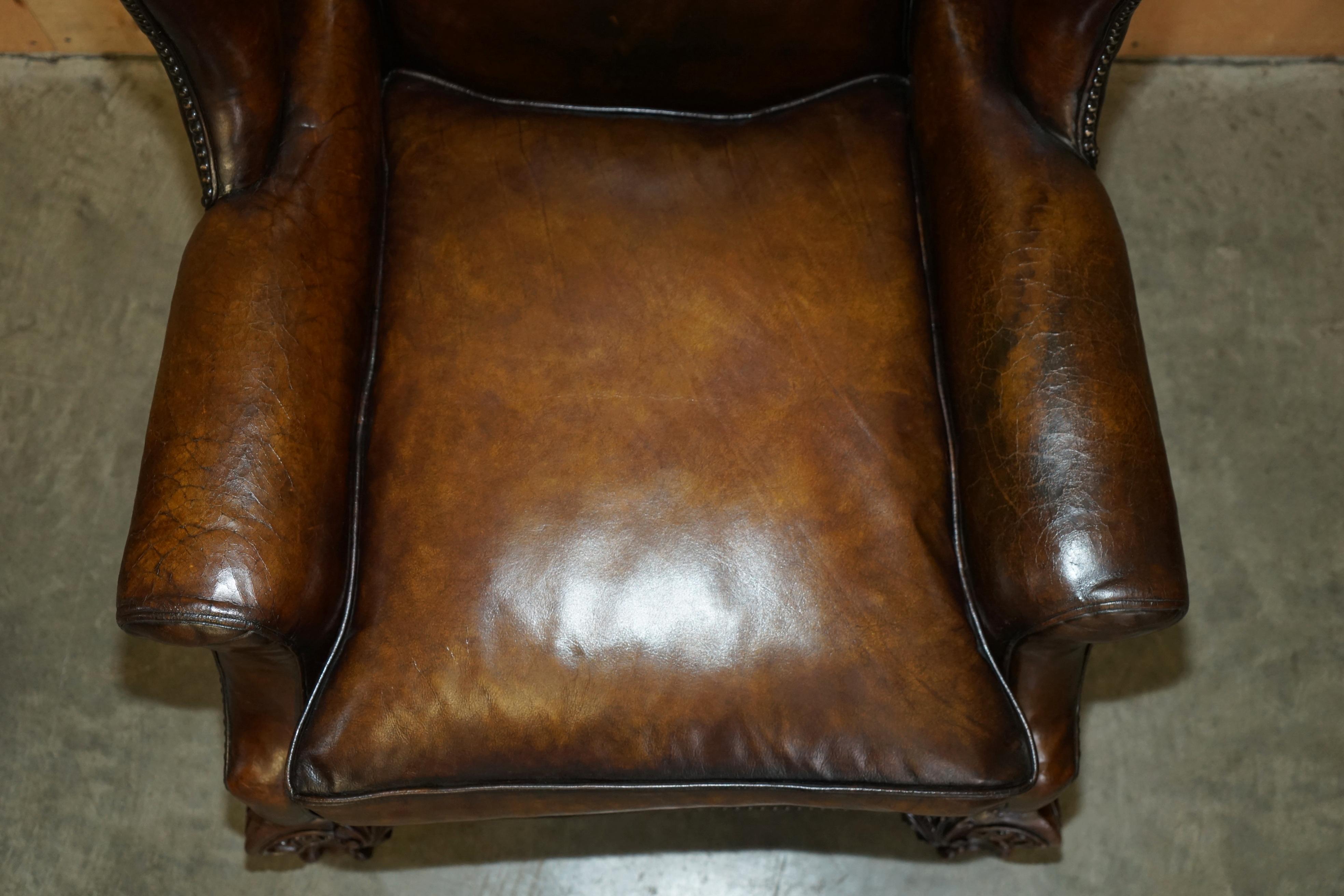 Leather IMPORTANT RESTORED GEORGE II PERIOD CIRCA 1760 WiNGBACK BROWN LEATHER ARMCHAIR For Sale
