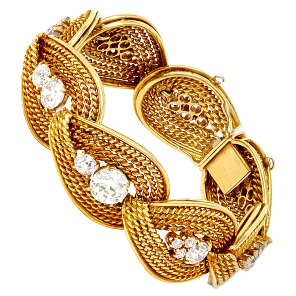  Bracelet rétro italien en or jaune 18 carats et diamants en vente