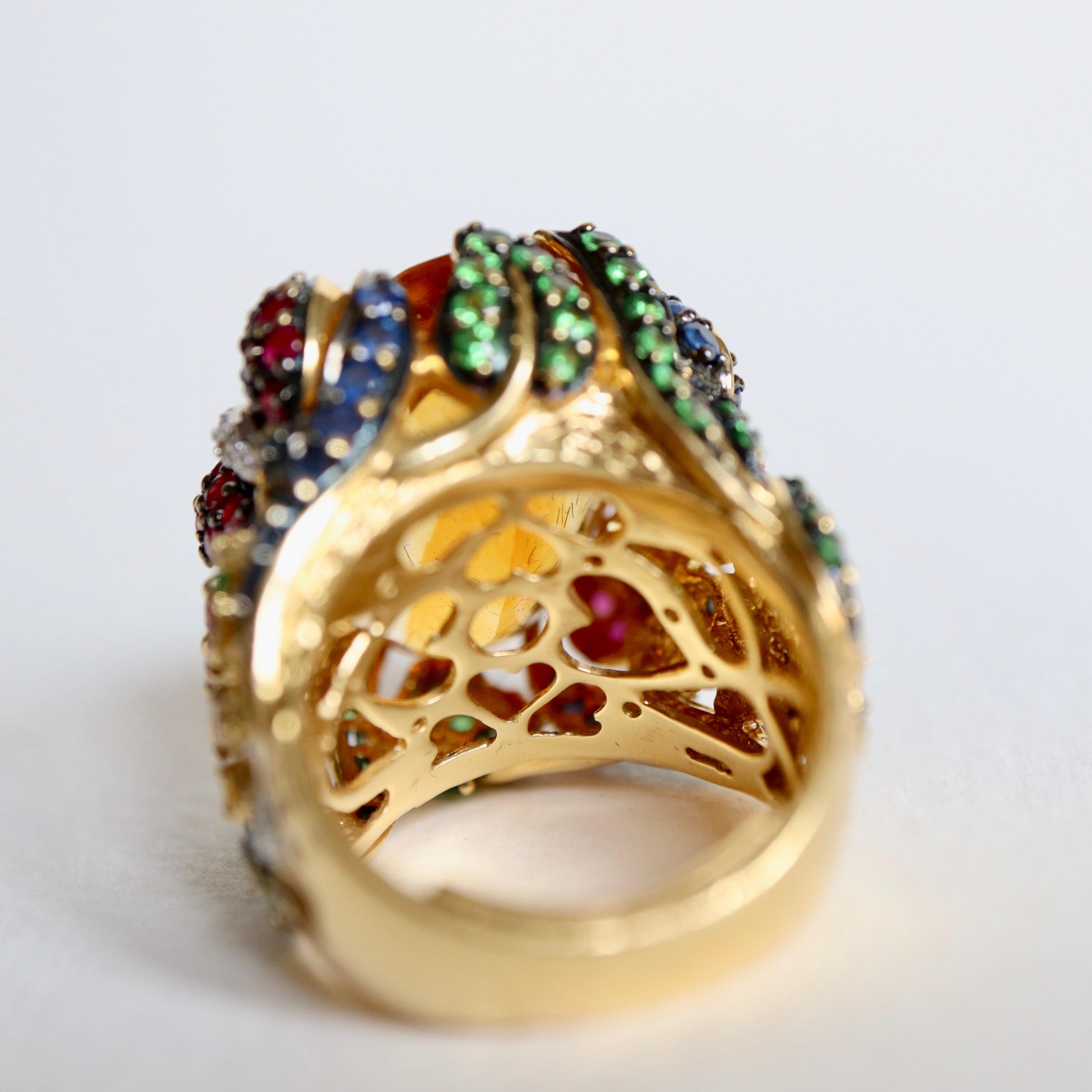 Important Ring with Foliage Pattern, Citrine, Sapphires Rubies Tsavorite Diamond For Sale 1