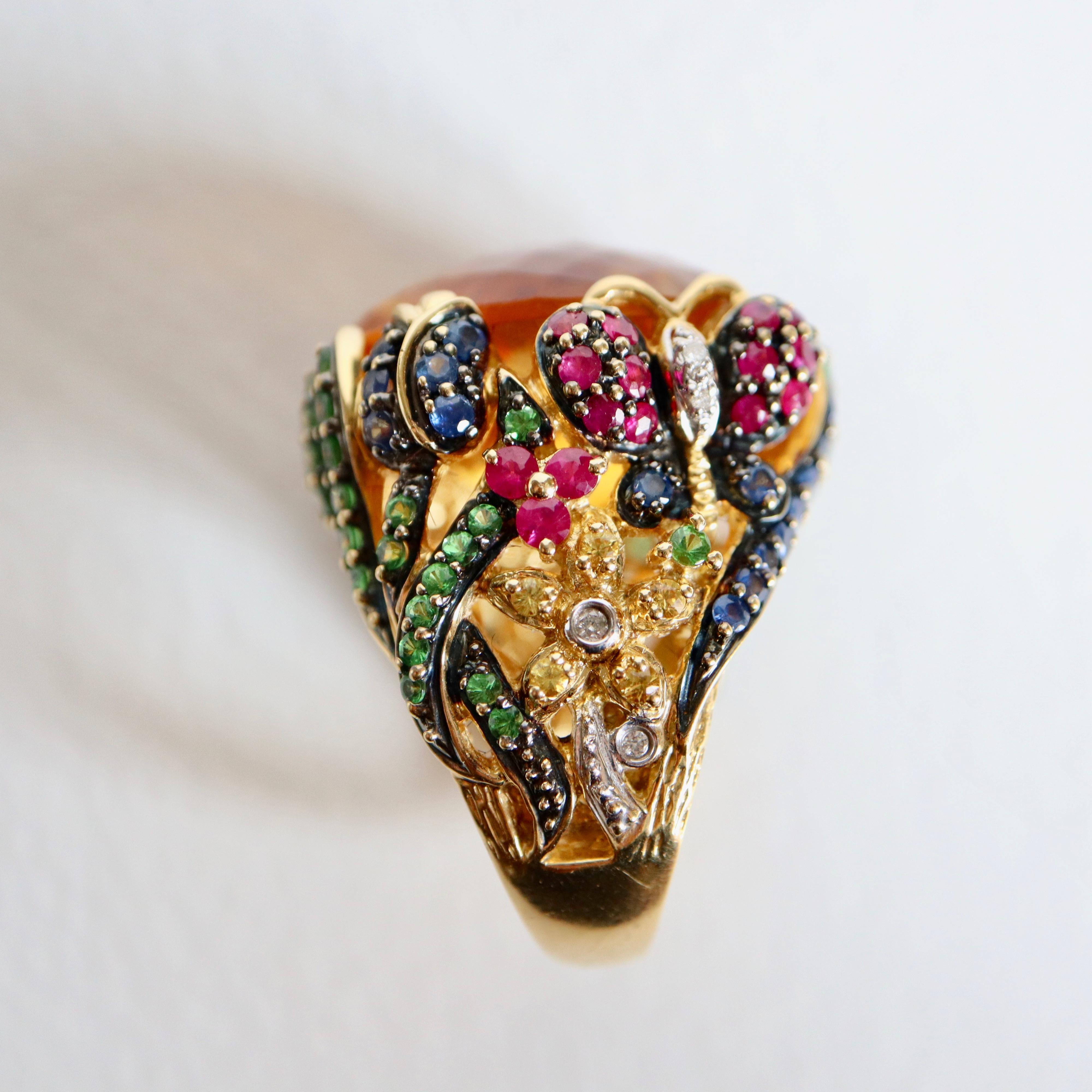 Important Ring with Foliage Pattern, Citrine, Sapphires Rubies Tsavorite Diamond For Sale 2