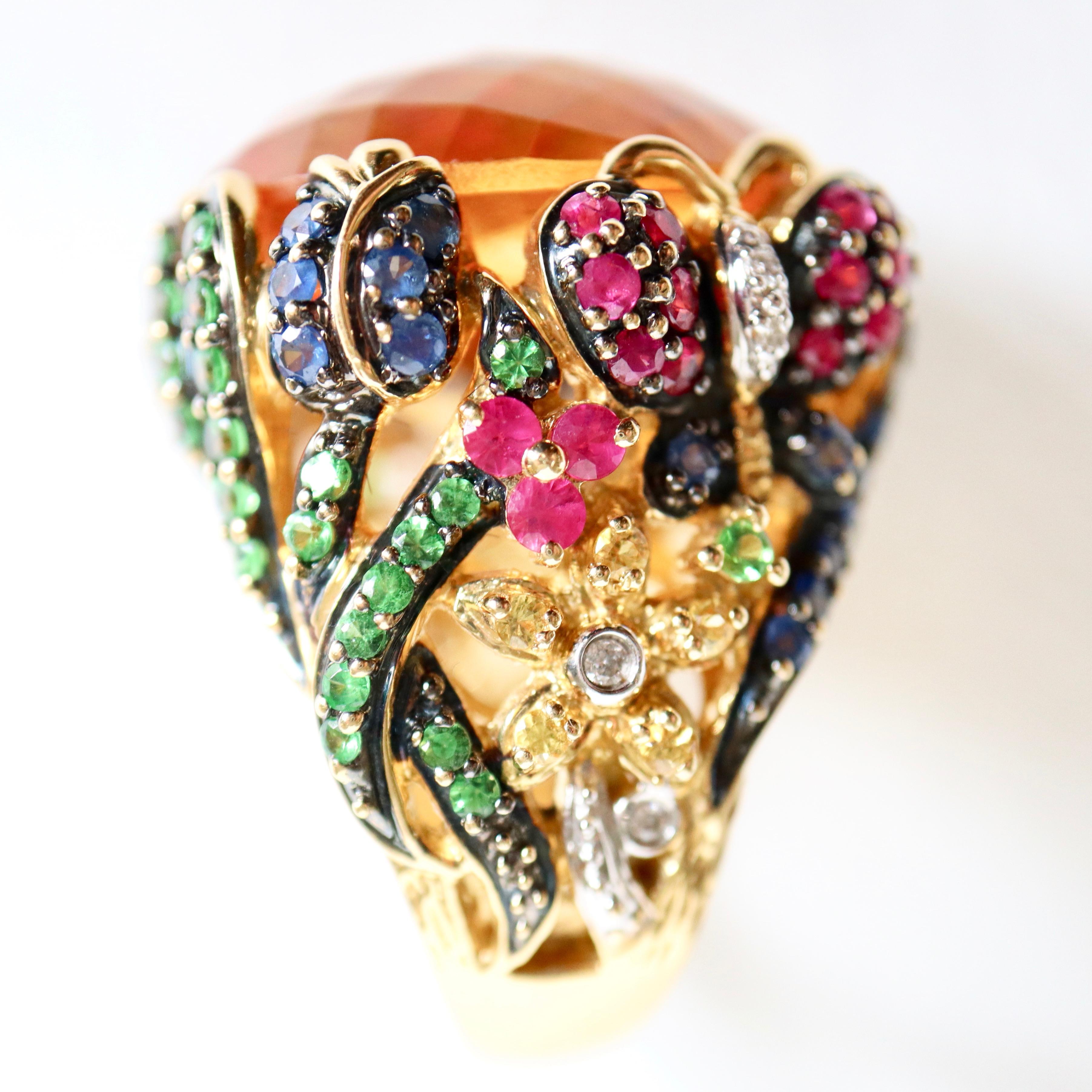Important Ring with Foliage Pattern, Citrine, Sapphires Rubies Tsavorite Diamond For Sale 3