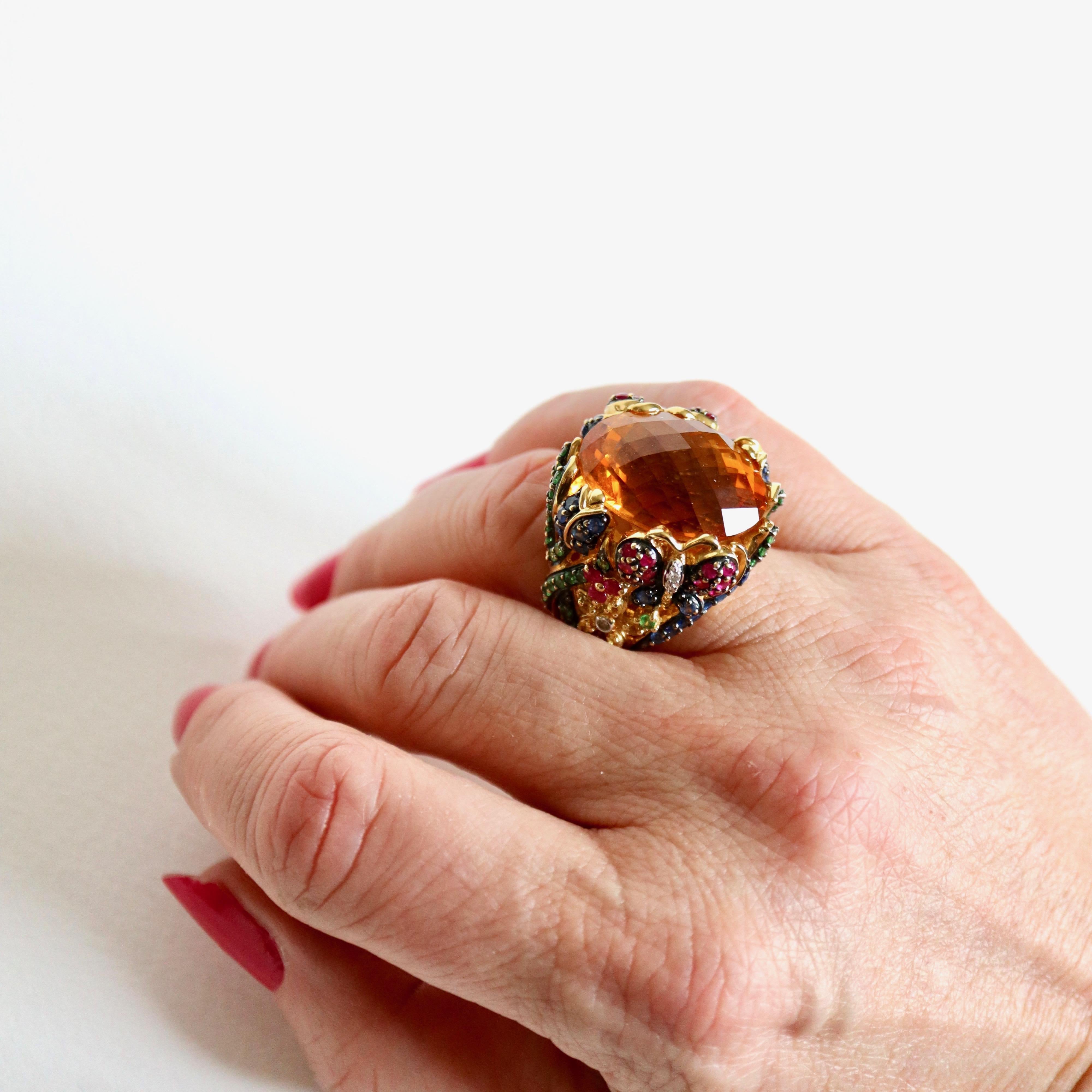 Important Ring with Foliage Pattern, Citrine, Sapphires Rubies Tsavorite Diamond For Sale 5