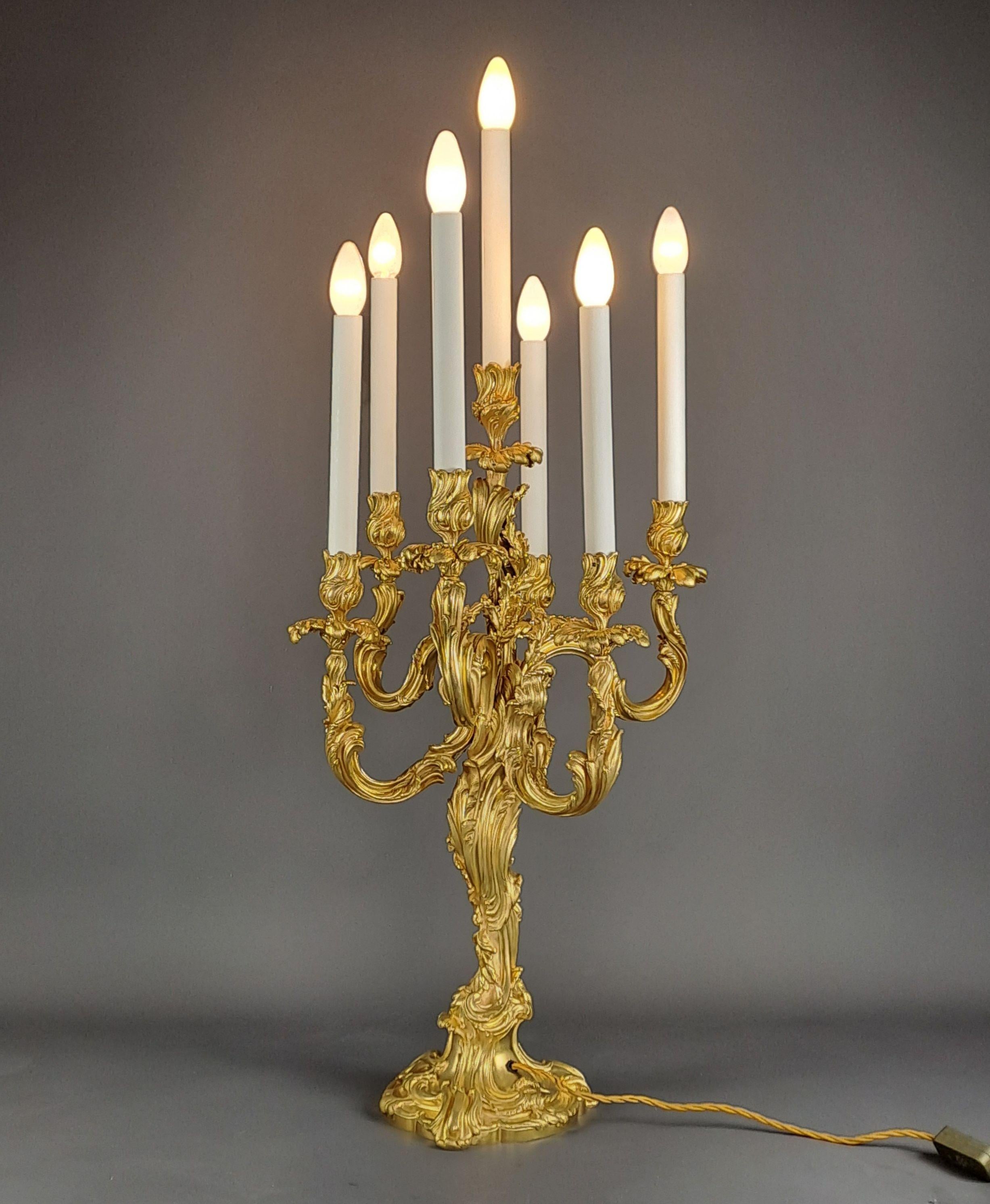 French Important Rocaille Candelabra Mounted As A Lamp From Maison Millet In Paris