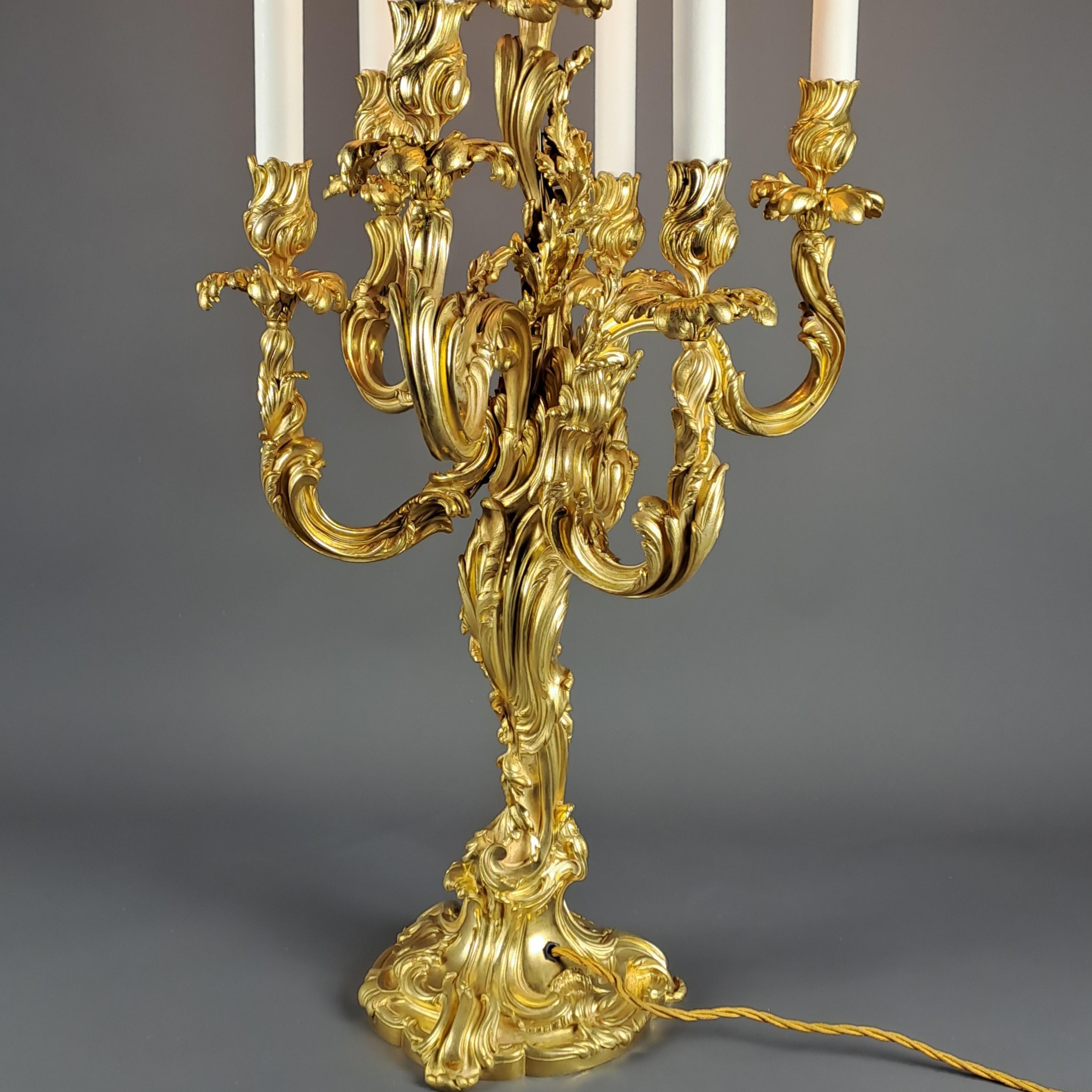 Gilt Important Rocaille Candelabra Mounted As A Lamp From Maison Millet In Paris