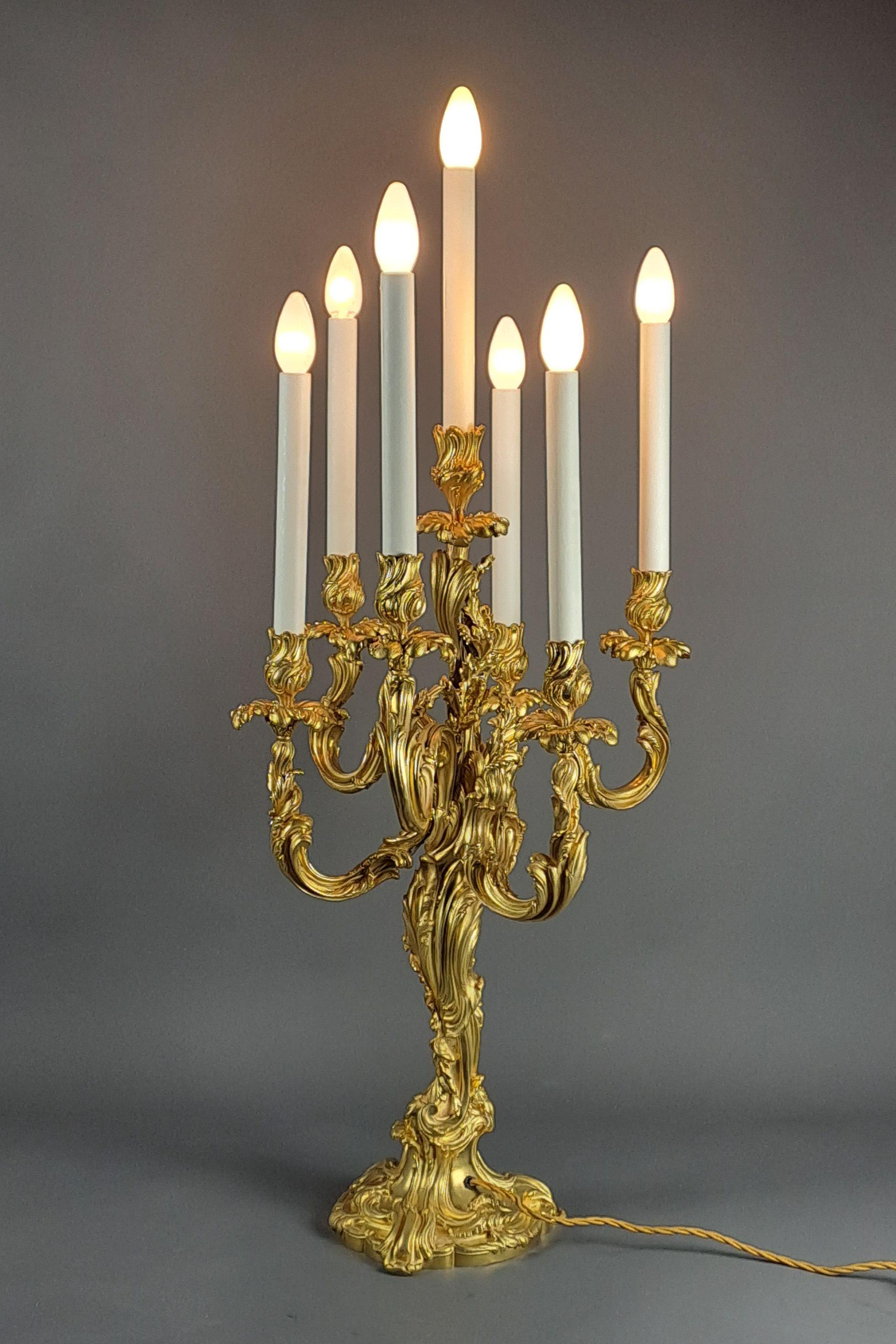 Important Rocaille Candelabra Mounted As A Lamp From Maison Millet In Paris In Good Condition In BARSAC, FR