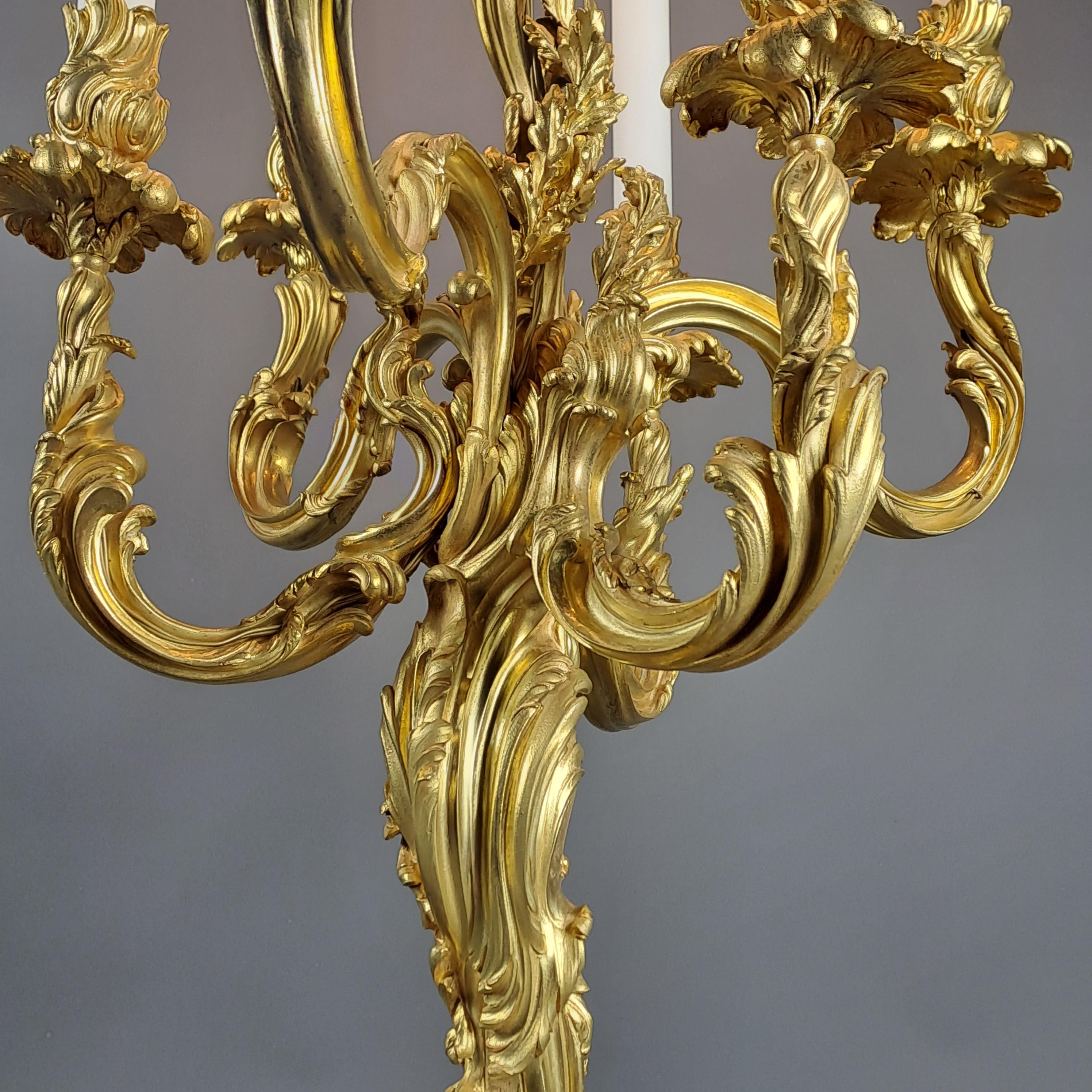 Bronze Important Rocaille Candelabra Mounted As A Lamp From Maison Millet In Paris