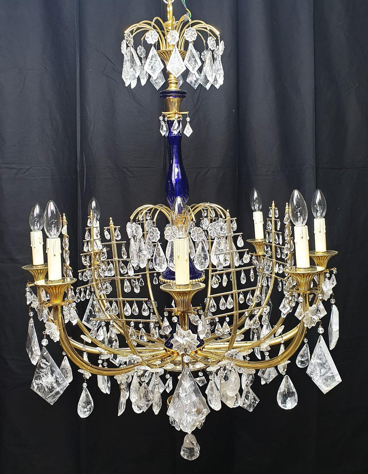 Gilt Important rock crystal and gilt bronze chandelier, Russia about 1820 For Sale