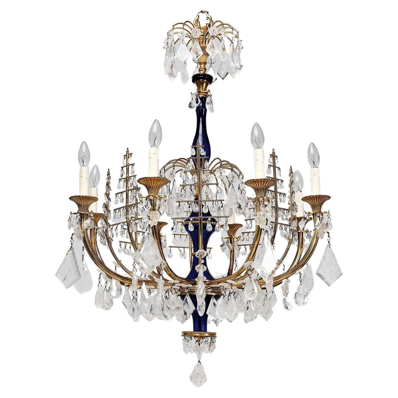 Important rock crystal and gilt bronze chandelier, Russia about 1820 For Sale